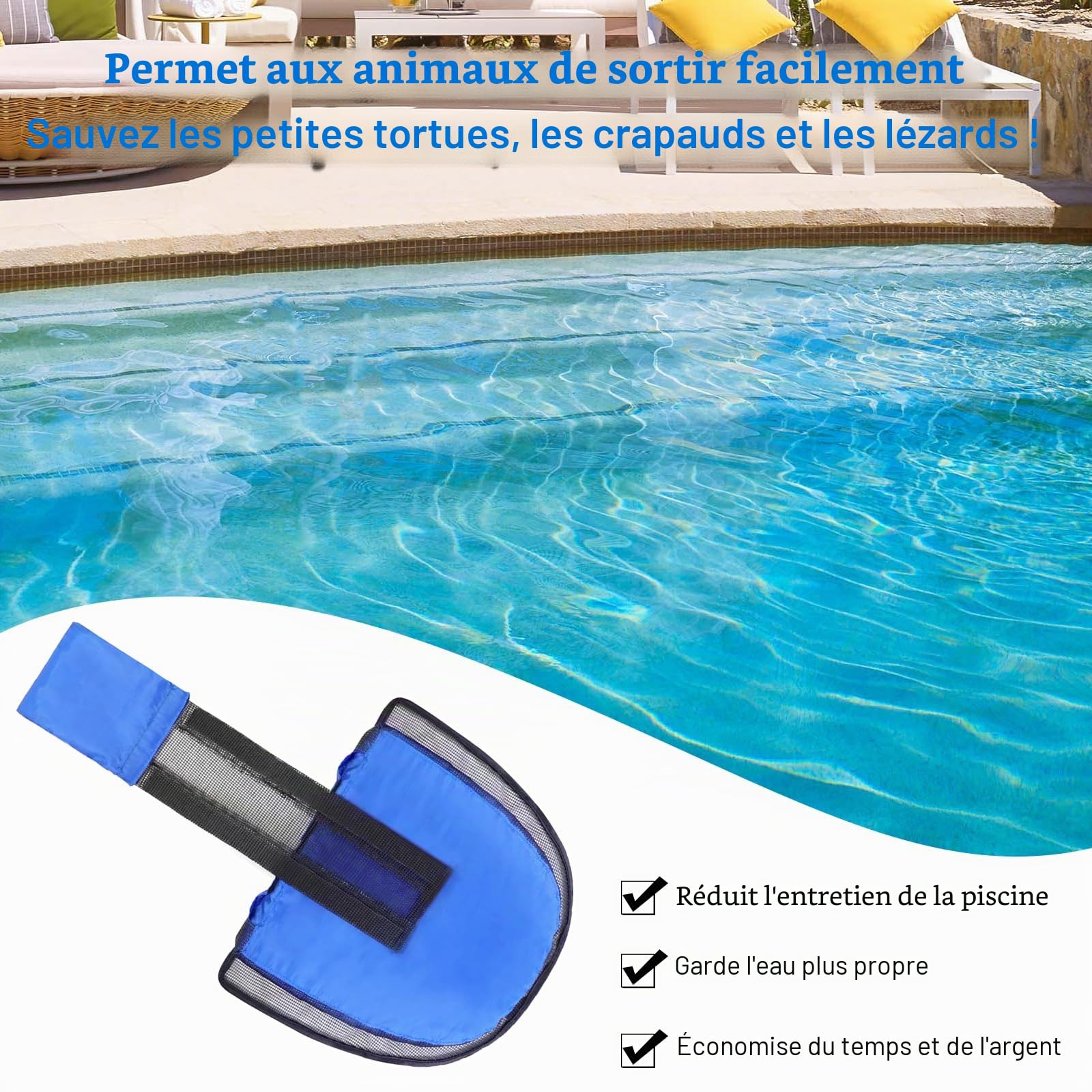 Qooloo Piscine de sauvetage d'animaux - Rampe de sauvetage pour piscine - Bleu