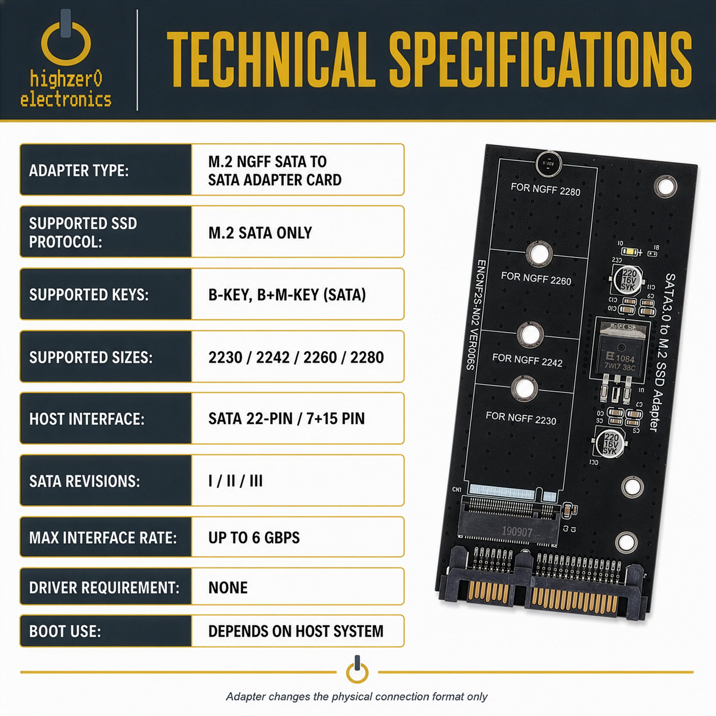NGFF M.2 Adapter M2 SATA3 Raiser M.2 to SATA Adapter SSD M2 to SATA Expansion Card B Key Suppor 30/42/60/80mm (M.2 to SATA, M.2 to SATA) | Para SSD SATA M2 2230 2242 2260 2280 M.2 | SATA III 6Gbps | Incluye hardware de montaje | No diseñado para SSD NVMe