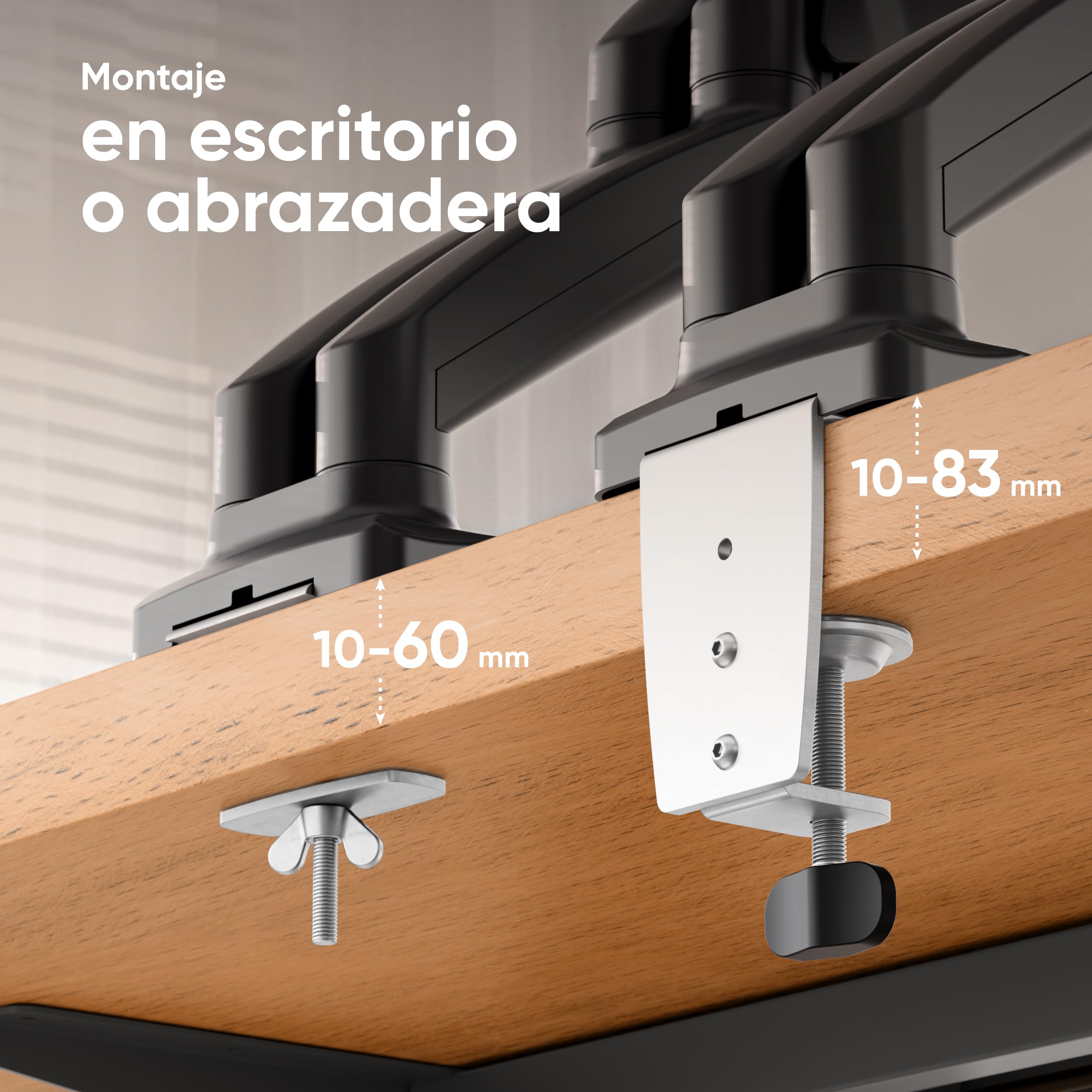 ONKRON Soporte Monitor Doble Brazo para Pantallas 13-32¨Soporte 2 Monitores con VESA 75/100mm, Muelle de Gas de hasta 2 x 8kg, Inclinación Giratorio Rotación con Ajuste de Altura, Negro G160