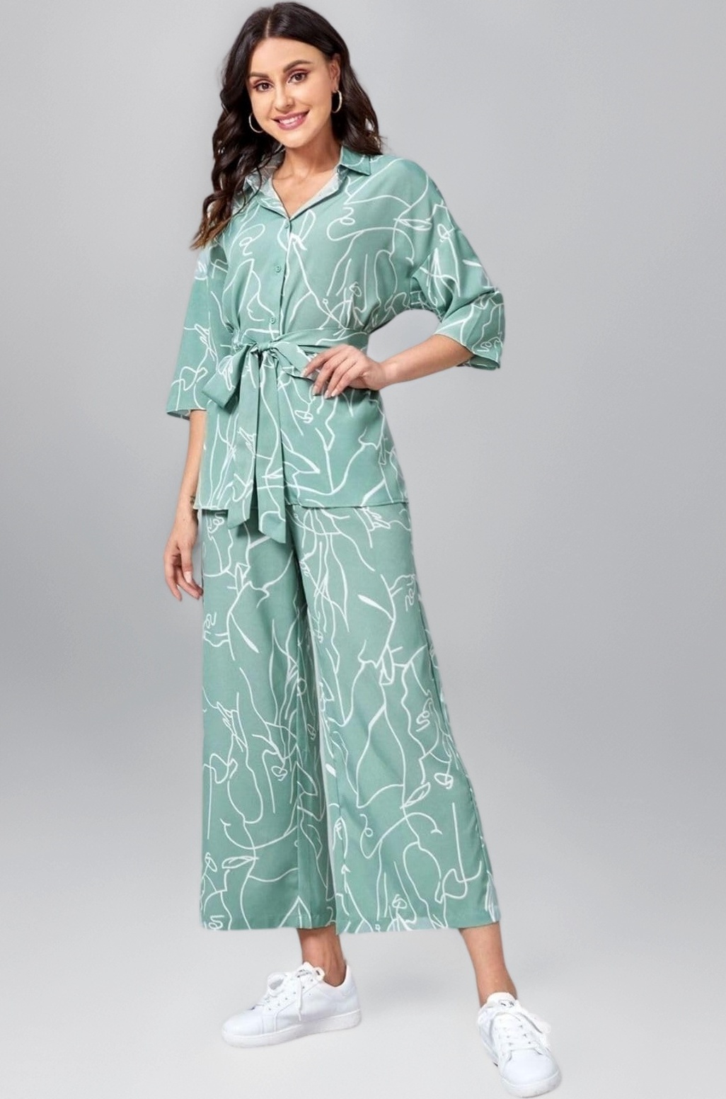 GRECIILOOKS Co Ord Set for Women | Stylish Korean Summer Outfit | Casual Long Shirt | Shirt T-Shirt for Girl & Woman | Top Pant Set | Trendy Travel & Streetwear Look for Girls | Hangouts | Picnic | Vacation Wear | 3/4 Half Sleeeve