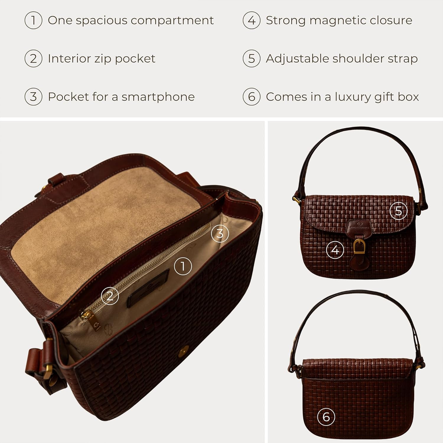 Time Resistance Leather Shoulder Bag – Saddle Bag with Magnetic Closure - Leather Handbag for Women