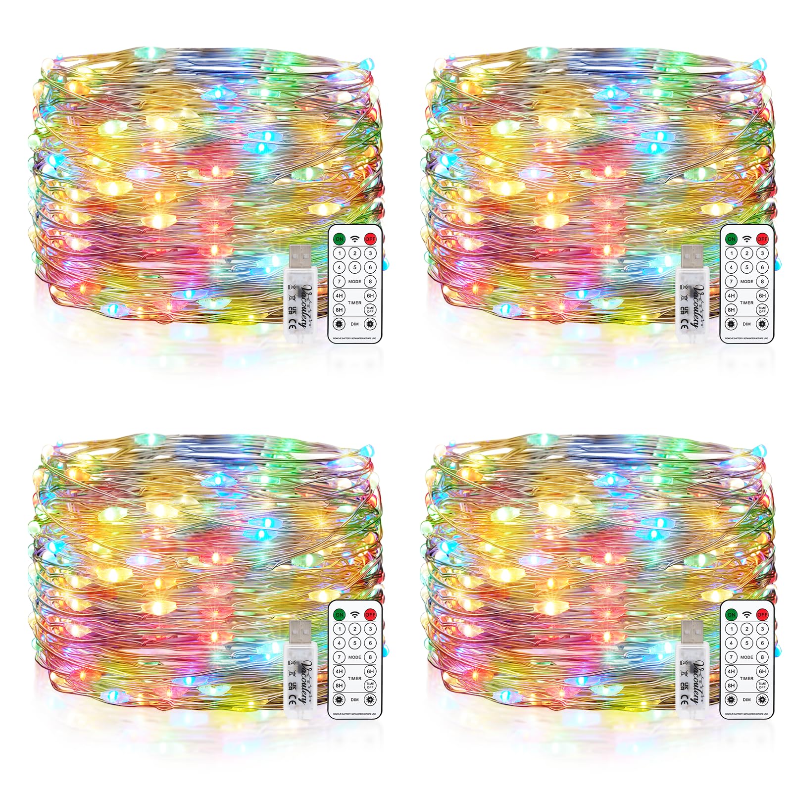 [4 Pack] Fairy String Lights, 100LED 10M 8 Modes USB Powered Remote Control Copper Wire Decorative String Lights with Timer for Bedroom, Party, Wedding, Christmas
