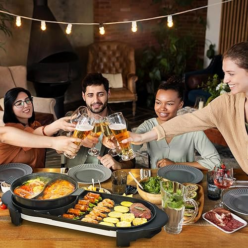 Miniatura 6 de BOEASTER Olla caliente eléctrica 2 en 1 sin humo con parrilla, olla caliente extraíble de 2200W, combo de barbacoa coreana y Shabu para interior,