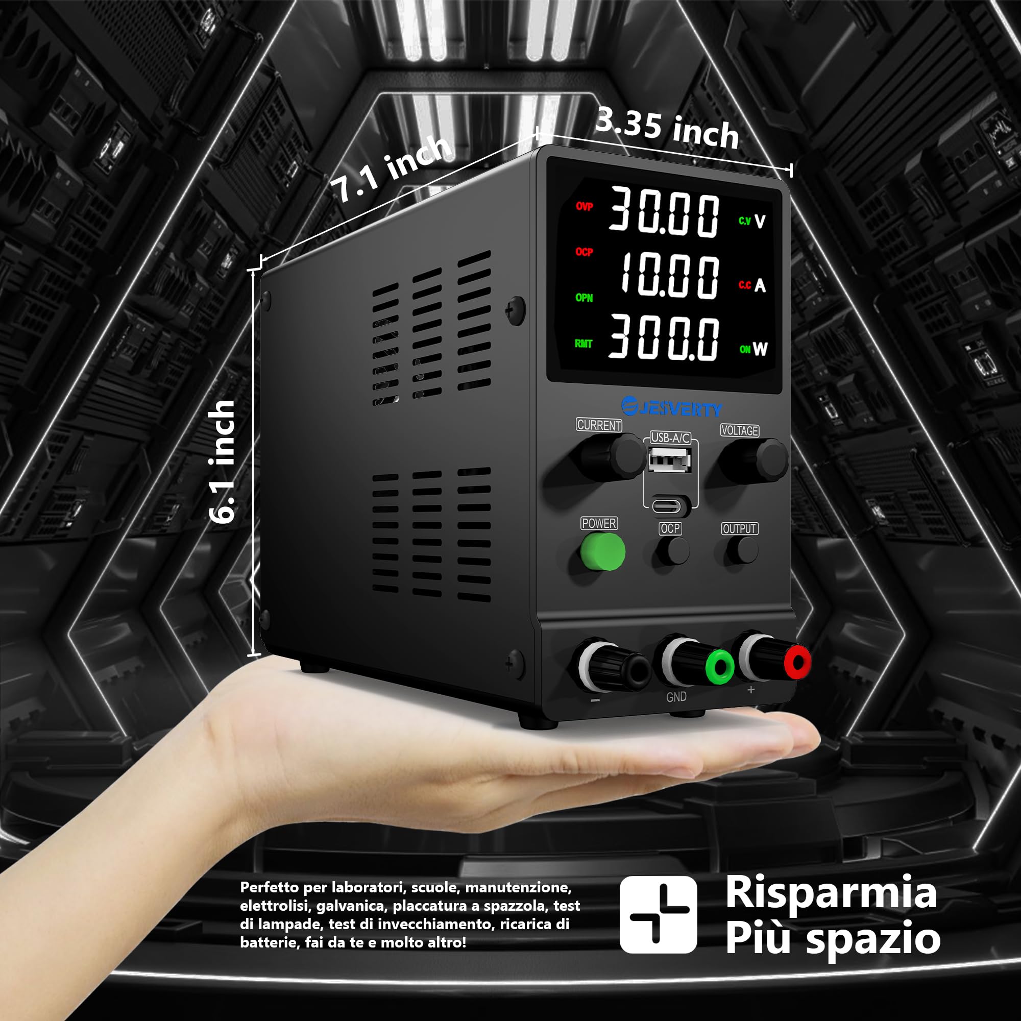 Alimentatore da banco regolabile 0-30V 0-10A SPS-3010M con ricarica rapida USB Type-C 20W