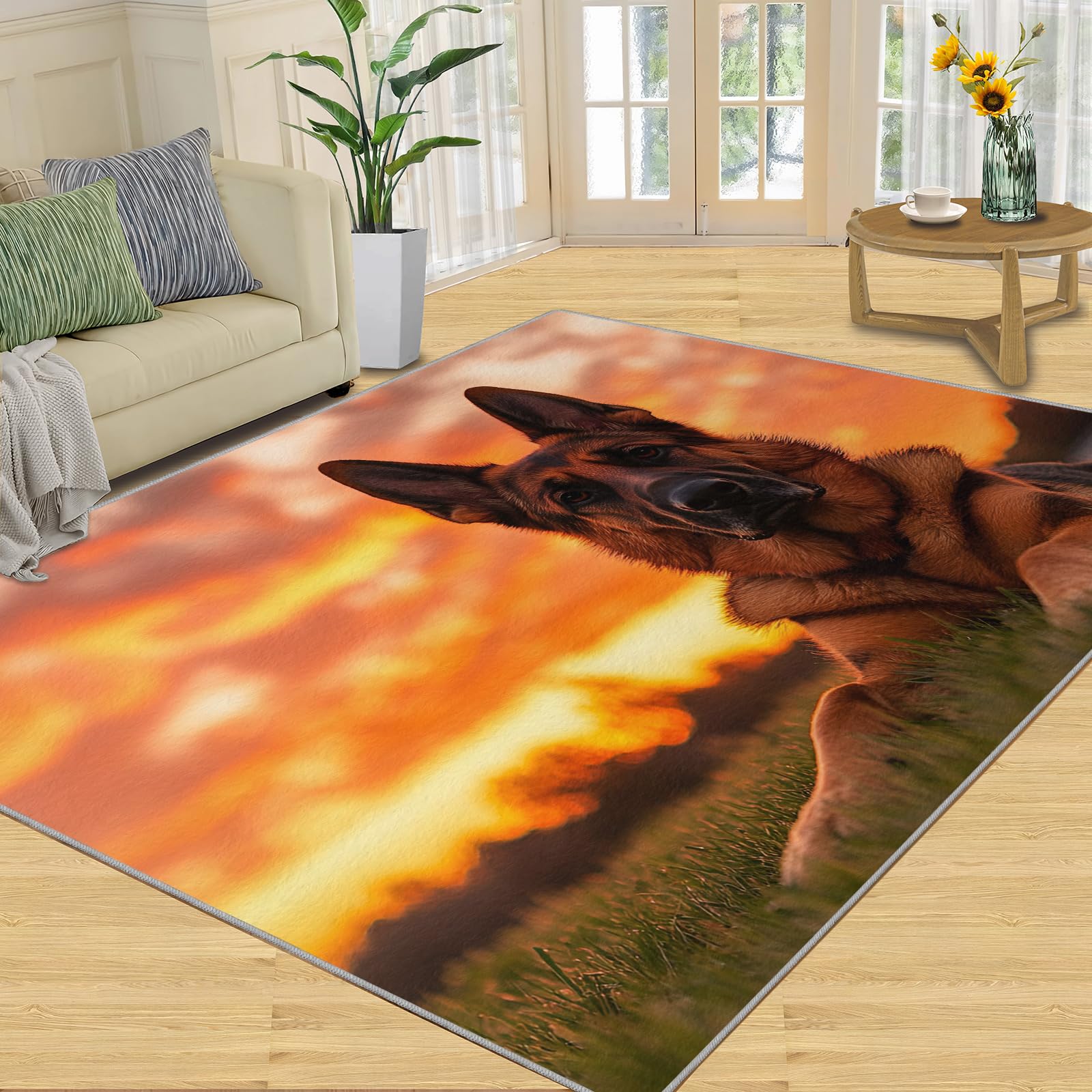 Tapis berger allemand pour salon et chambre : revêtement antidérapant lavable à poils courts