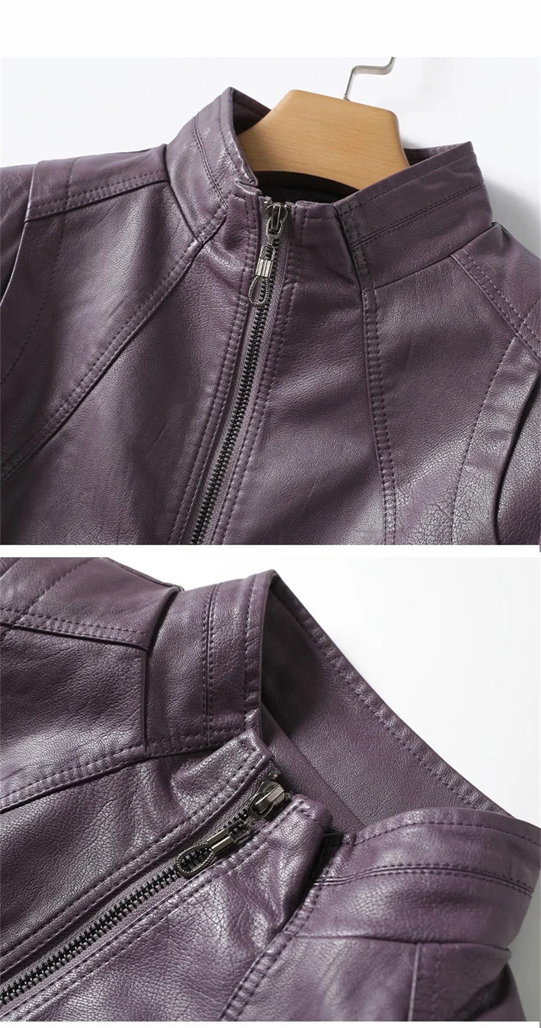 Giacca da donna in pelle corta con colletto alla coreana Slim Zipper Jacket Coat