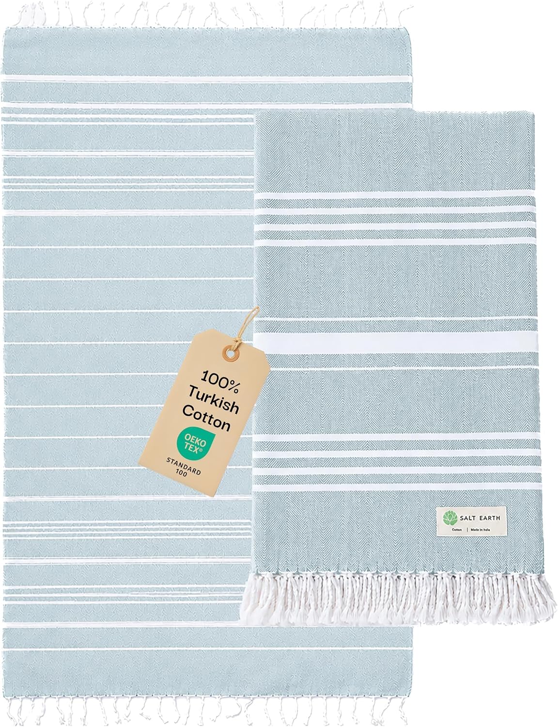 Salt Earth 100% Cotton Sateen Turkish Beach Towel, 36"x72" Oversized Beach Towels, Sand Resistant, Soft, Quick Dry & Absorbent Towels for Bathroom, Travel, Home, Pool, Spa, Bath & Swim (Sea Turtle)