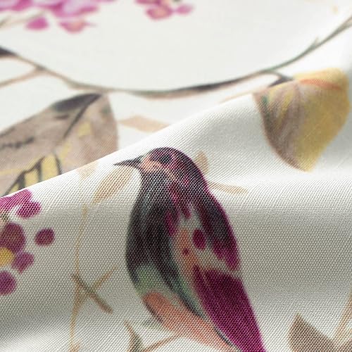 Miniatura 5 de Leeva Cortinas cortas de lino con textura de granja, con estampado de pájaros morados vívidos para sala de estar, baño, cafetería, cortinas de