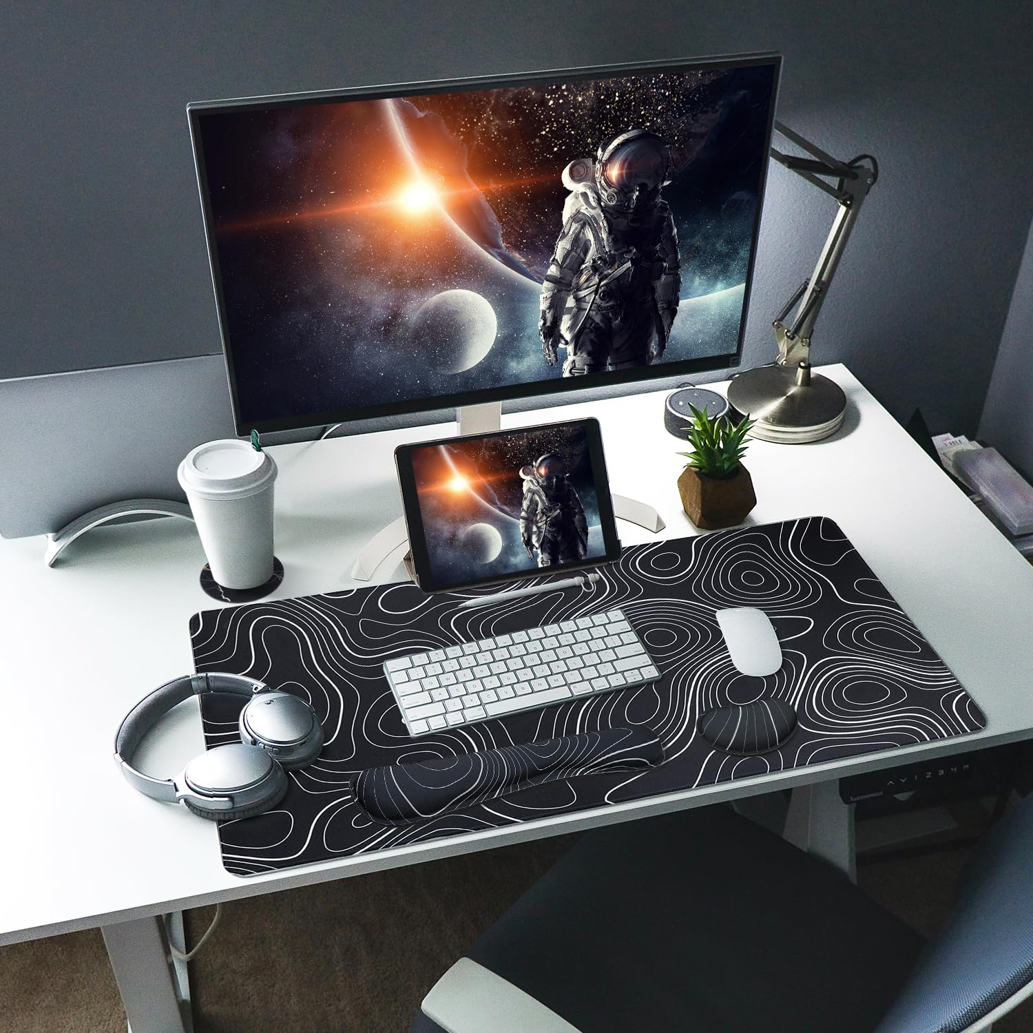 XXL Gaming Mousepad 800x400 Mm Mit Handgelenkauflage – Rutschfeste Basis, Genähte Kanten, Memory-Schaum