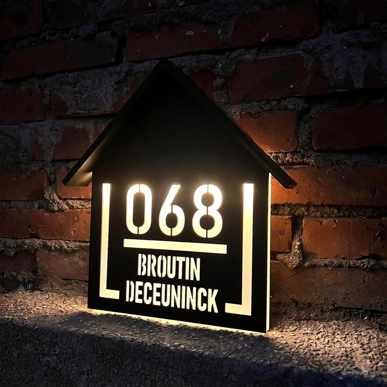 Customized Outdoor Solar House Sign LED Illuminated Laser Cut Acrylic House Numbers Personalized Exterior Family Address Sign (design B)