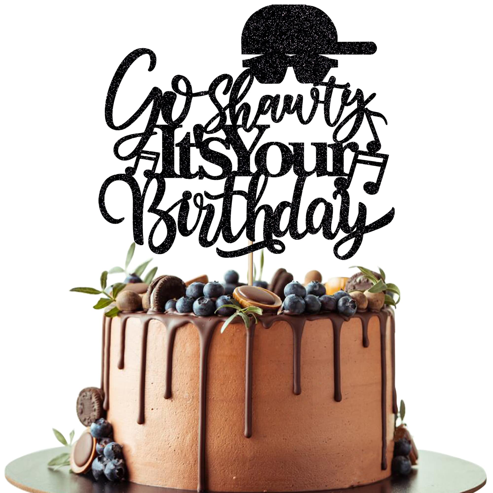 Black Glitter Go Shawty It's Your Birthday Cake Topper, Happy Birthday Cake Topper, It's Your Birthday Party， Funny Birthday Party Decoration Supplies Photo Booth Props