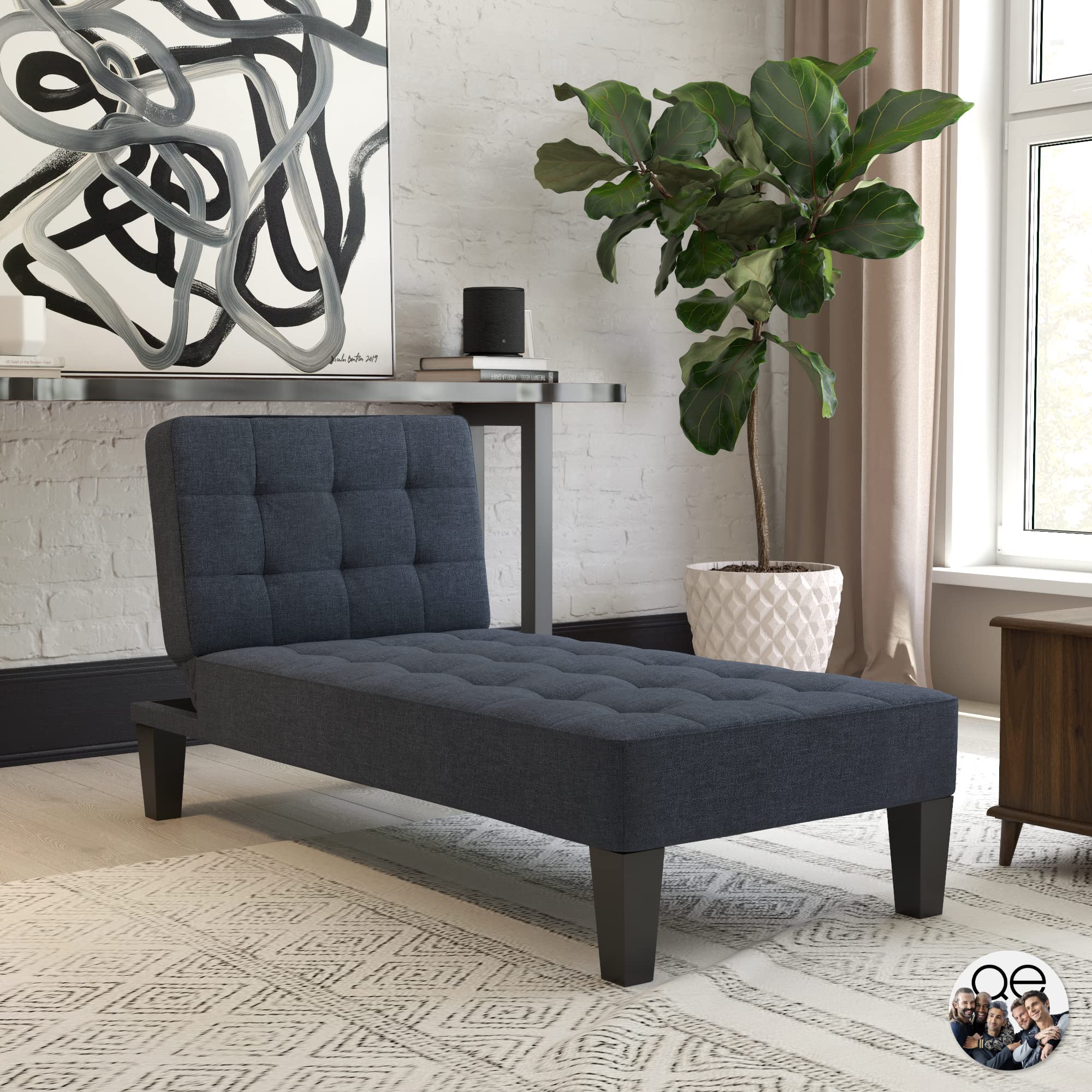 DHP Furniture Adalynn Chaise Lounger Blue Linen, 163x73x80cm (DxWxH)