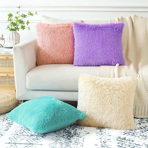 Miniatura 5 de OTOSTAR Paquete de 2 fundas de almohada decorativas de lujo de piel sintética suave de 18 x 18 pulgadas, fundas de cojín cuadradas sólidas para