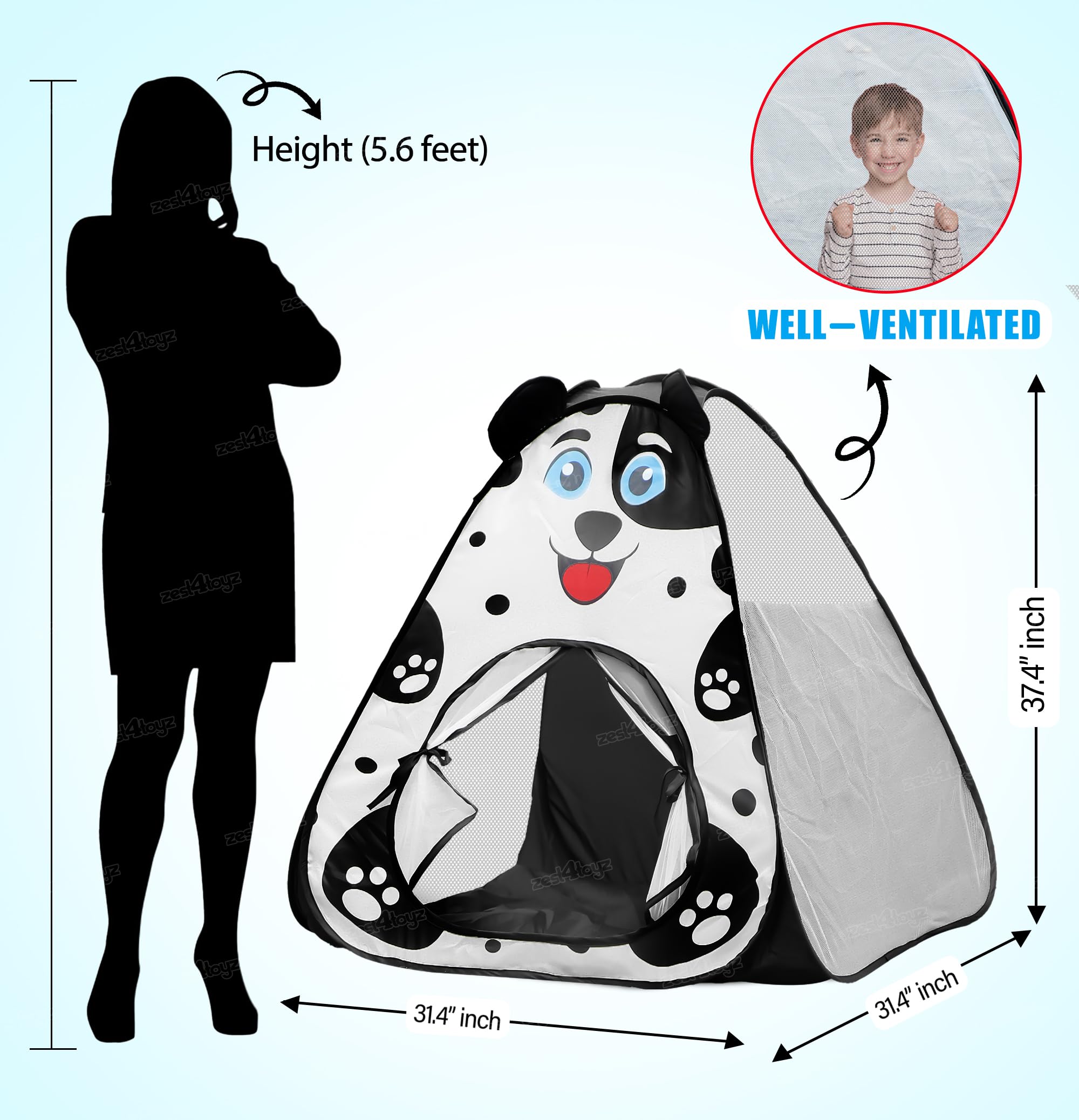 Zest 4 Toyz Popup Tent House for Kids Play House Foldable Tent House for Boys & Girls Easy to Set Up Baby Tent House 3 to 5 Years (Balls Not Included) - Black & White 1