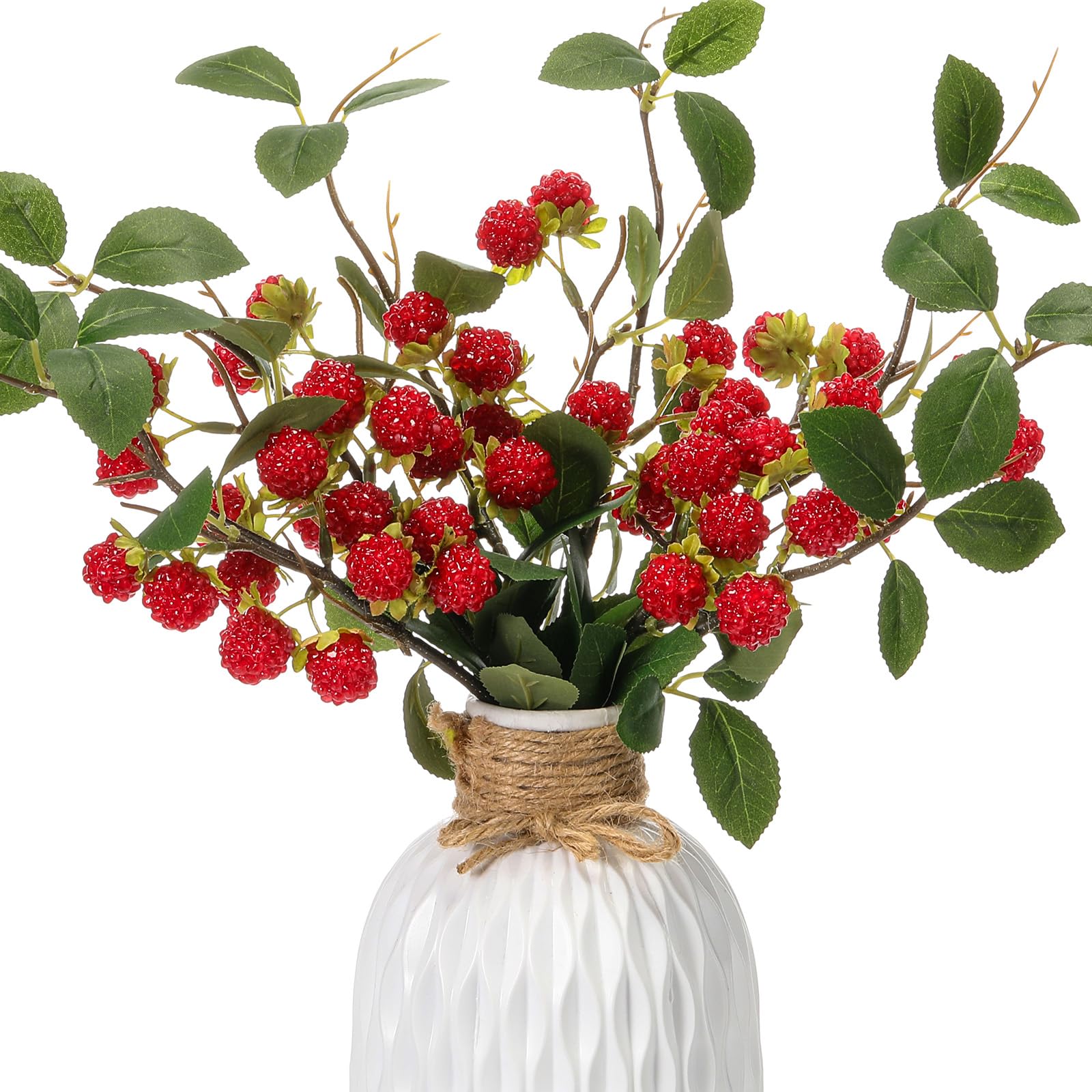 Photo 1 of XunYee 6 Pack Light Red Artificial Raspberry Plant Stems 15'' Faux Raspberries Branches Fake Simulated Berry Bouquet Picks for Vase Filler Indoor Home Farmhouse Table Centerpieces Decor