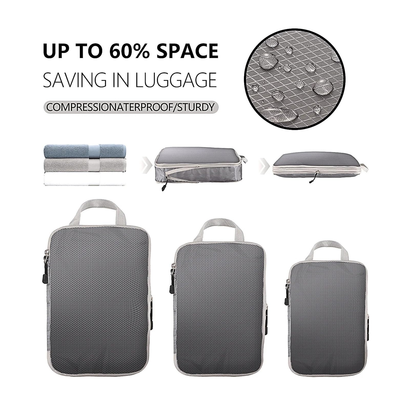 Packwürfel 3–7-teiliges komprimiertes Packwürfel-Set for die Reise, Aufbewahrungs-Organizer mit Schuhtasche, Netz-Sichtgepäck, tragbarer, leichter Koffer(7PCS Set Blue)