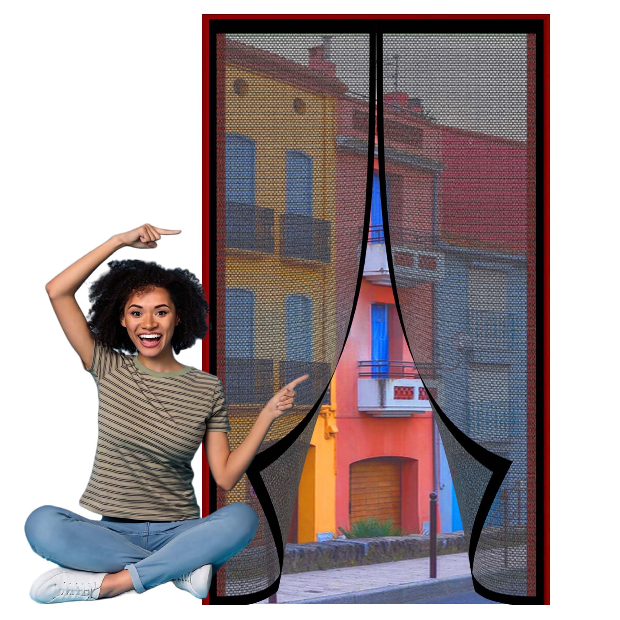 Wglf Sun Black Fly Screens For Doors Plastic 80 X 183 Cm Heavy Duty Door Screen Easy Installation Without Drilling High Density Fly Bug Mosquito For French Door,