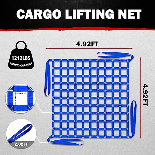Miniatura 3 de Red de elevación de carga de 1212 libras, correas de red de elevación de seguridad de 4.92 x 4.92 pies para polipasto de malla cuadrada de 3.9 in,