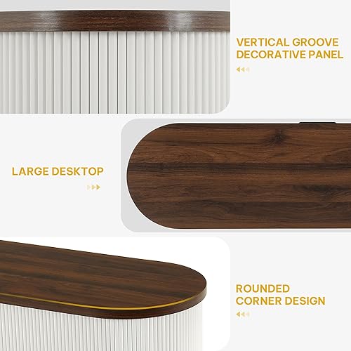 Miniatura 7 de DWVO Aparador estriado con almacenamiento, 55 pulgadas de almacenamiento con borde curvo con 3 cajones grandes, puerta corredera y estante