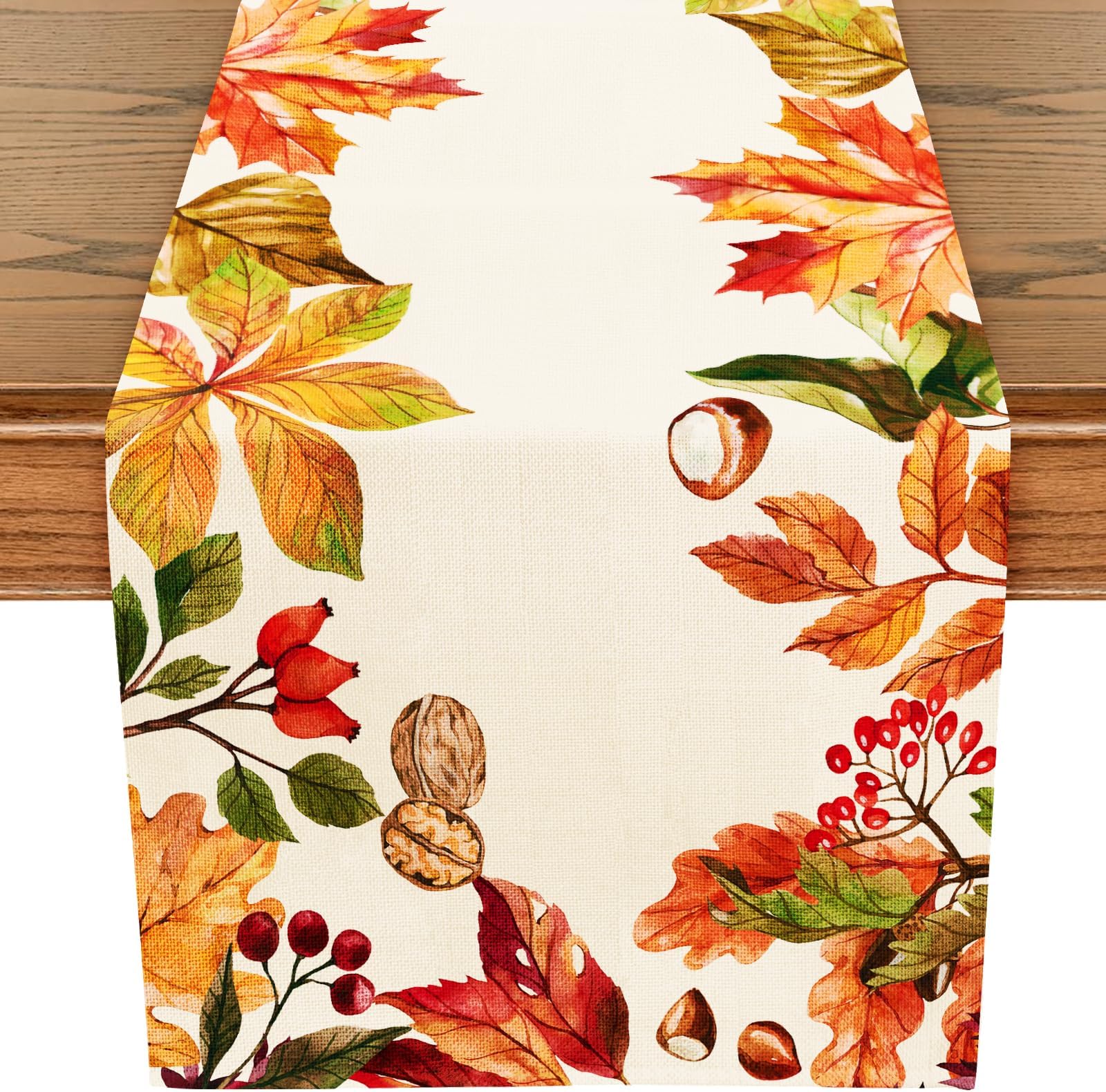 WRAPAHOLIC Fall Maple Leaves Table Runner - 13 x 72 Inch - Seasonal Autumn Thanksgiving Farmhouse Burlap Indoor Kitchen Dining Table Decorations for Home Party