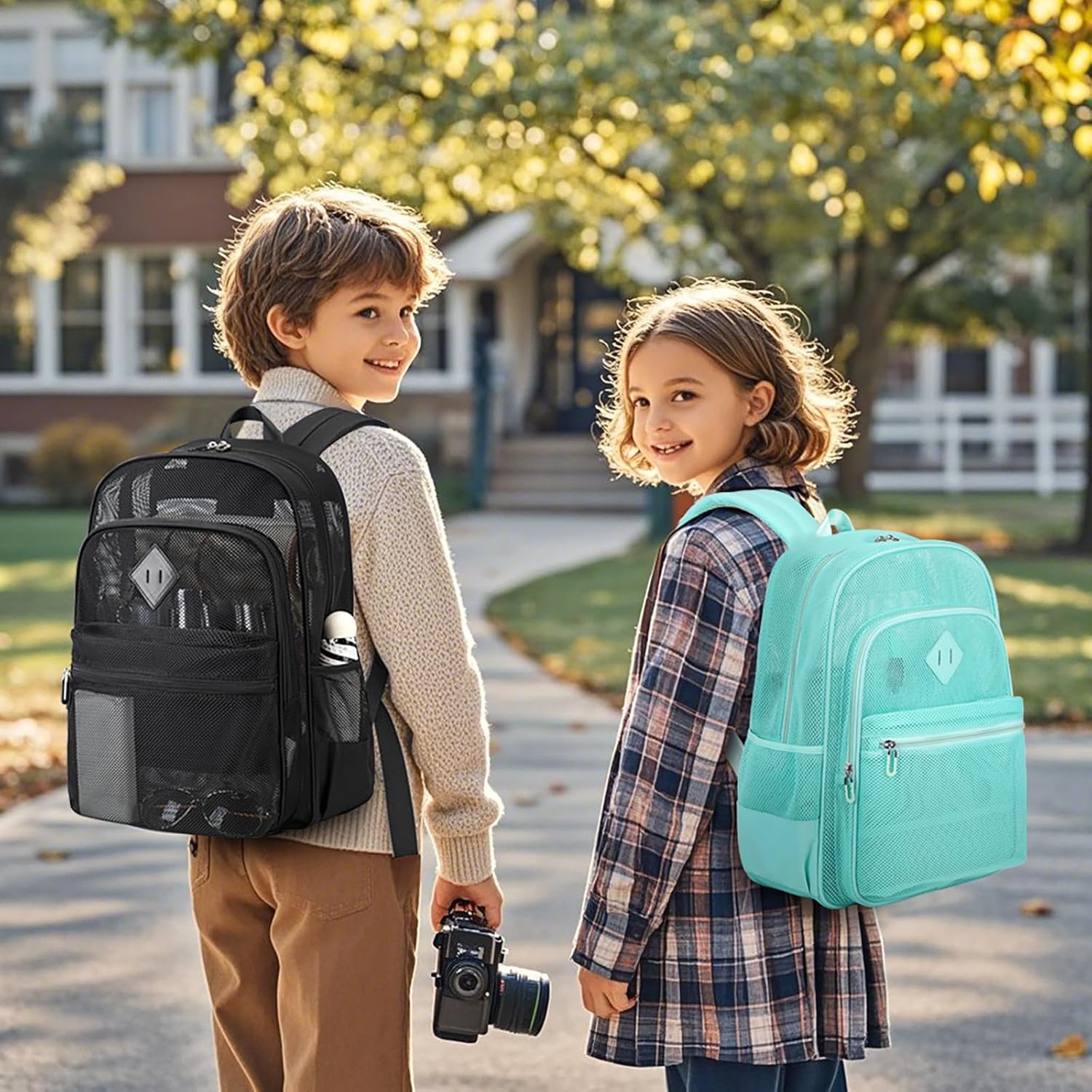 MOONBABY Mesh Backpack Heavy Duty, See Through School Backpack Transparent Bookbag for Swimming, Beach, Sports, Work, Travel - Image 3