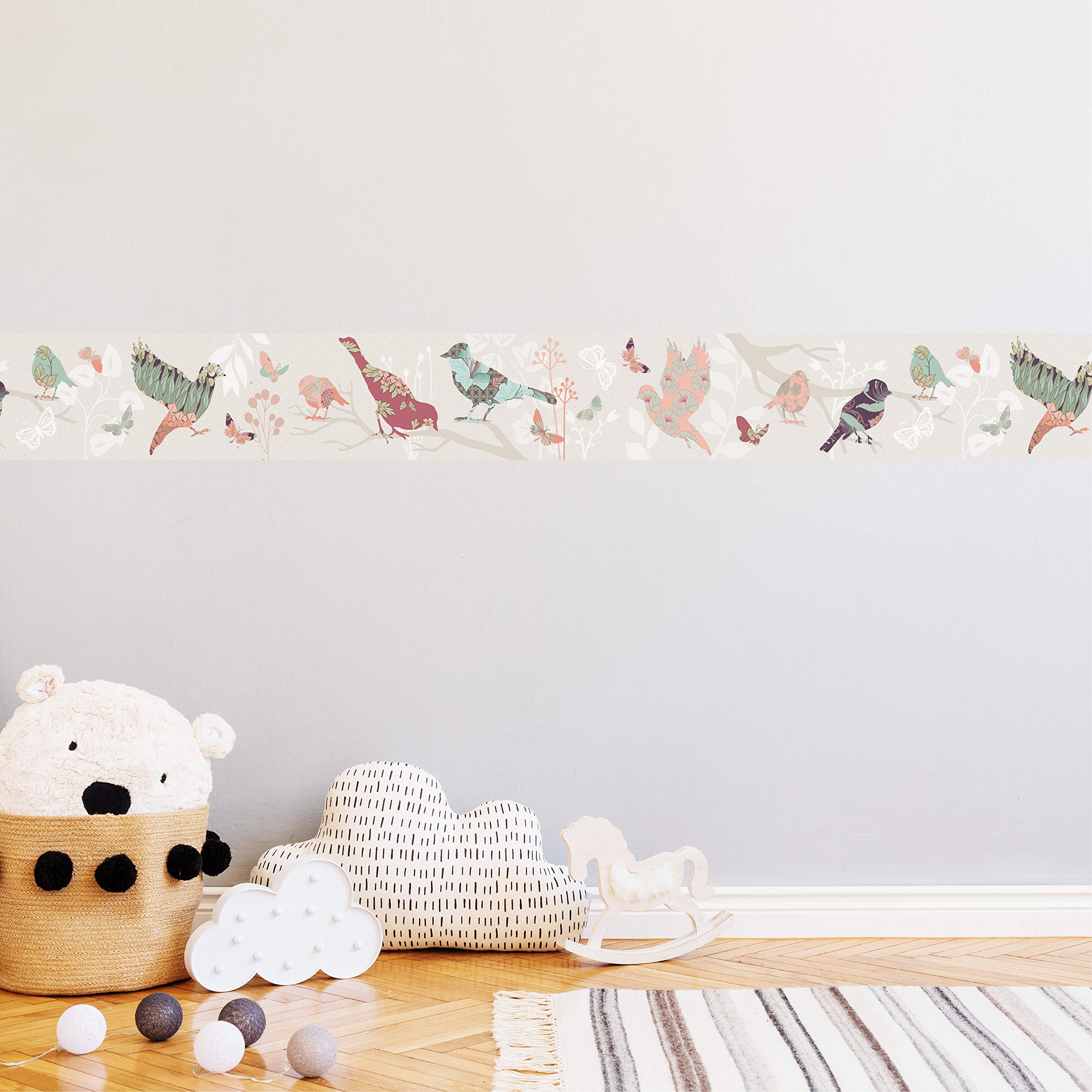 ANNA WAND Kinderzimmer Bordüre selbstklebend I Made in Germany I Tapetenbordüre 450 x 11,5 cm I Wandtattoo Mädchen & Junge I DREAM BIRDS Vögel