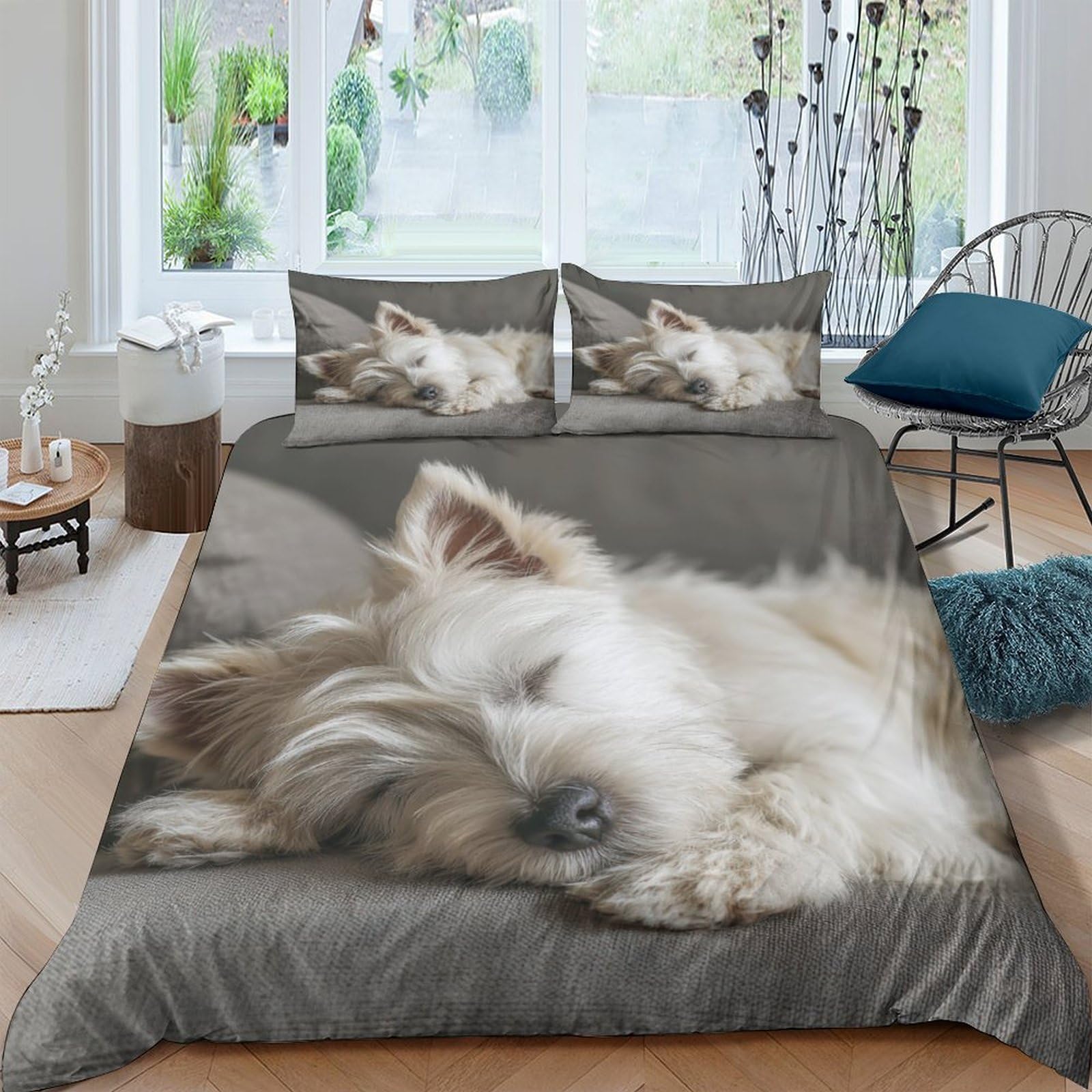Ctjqhvkz Style-8 3D Printed Sleeping Dog Fitted Sheet Microfiber Soft Breathable Relaxed Puppy Bed Cover For Bedroom Dorm Decor Single（135X200cm）