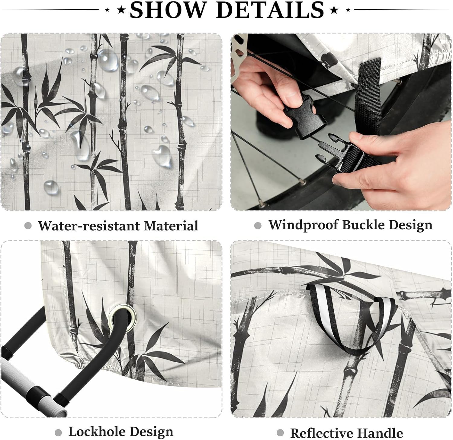 ALAZA Black Bamboos Bike Cover Waterproof Outdoor Ebike Bicycle Covers Tarp Protection for 1/2 Bikes, Sun UV Dust Wind Proof