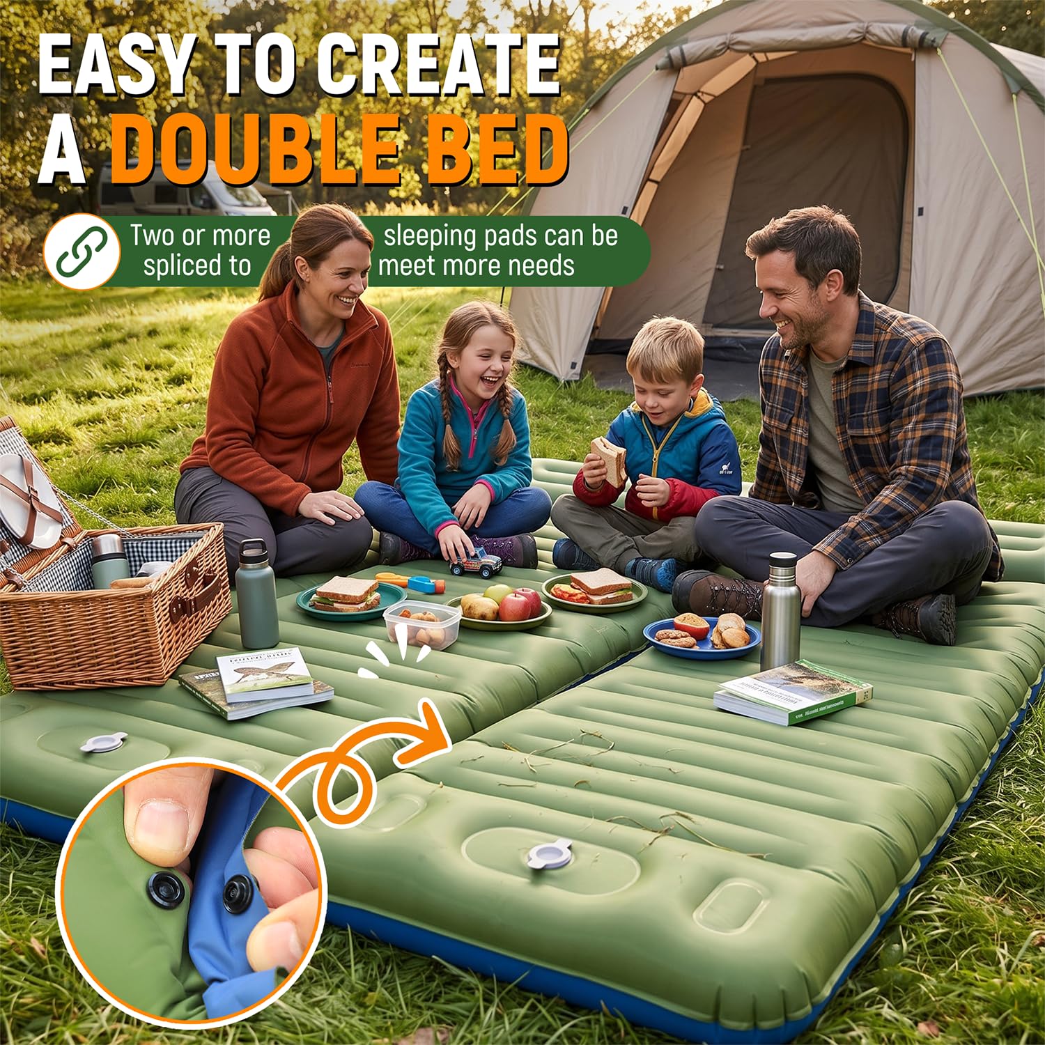 Myxslop Colchoneta de dormir para camping, gruesa de 5 pulgadas con almohada incorporada, bomba de pie integrada, almohadillas inflables ultraligeras para acampar, mochileros, senderismo, tienda de