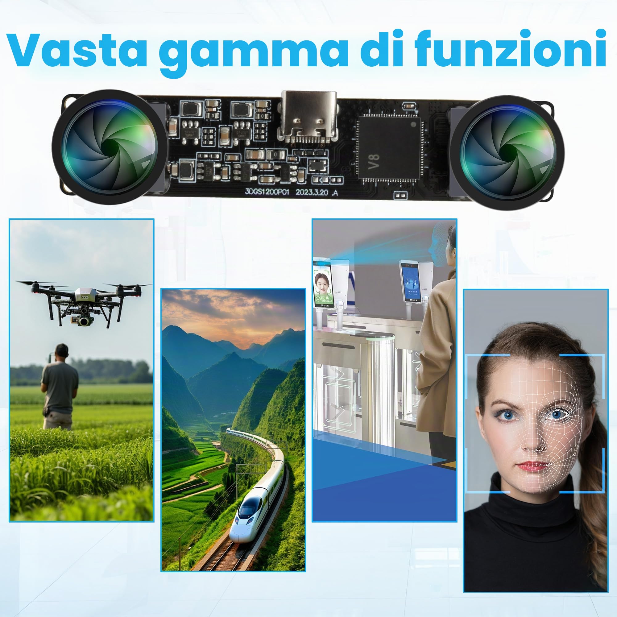 ELP Fotocamera 3D Stereo USB 120 fps Otturatore Globale 120° Nessuna distorsione Sincronizzazione Dual Lens 3200x1200 Videocamera 3D per PC, Mac, Linux, Windows