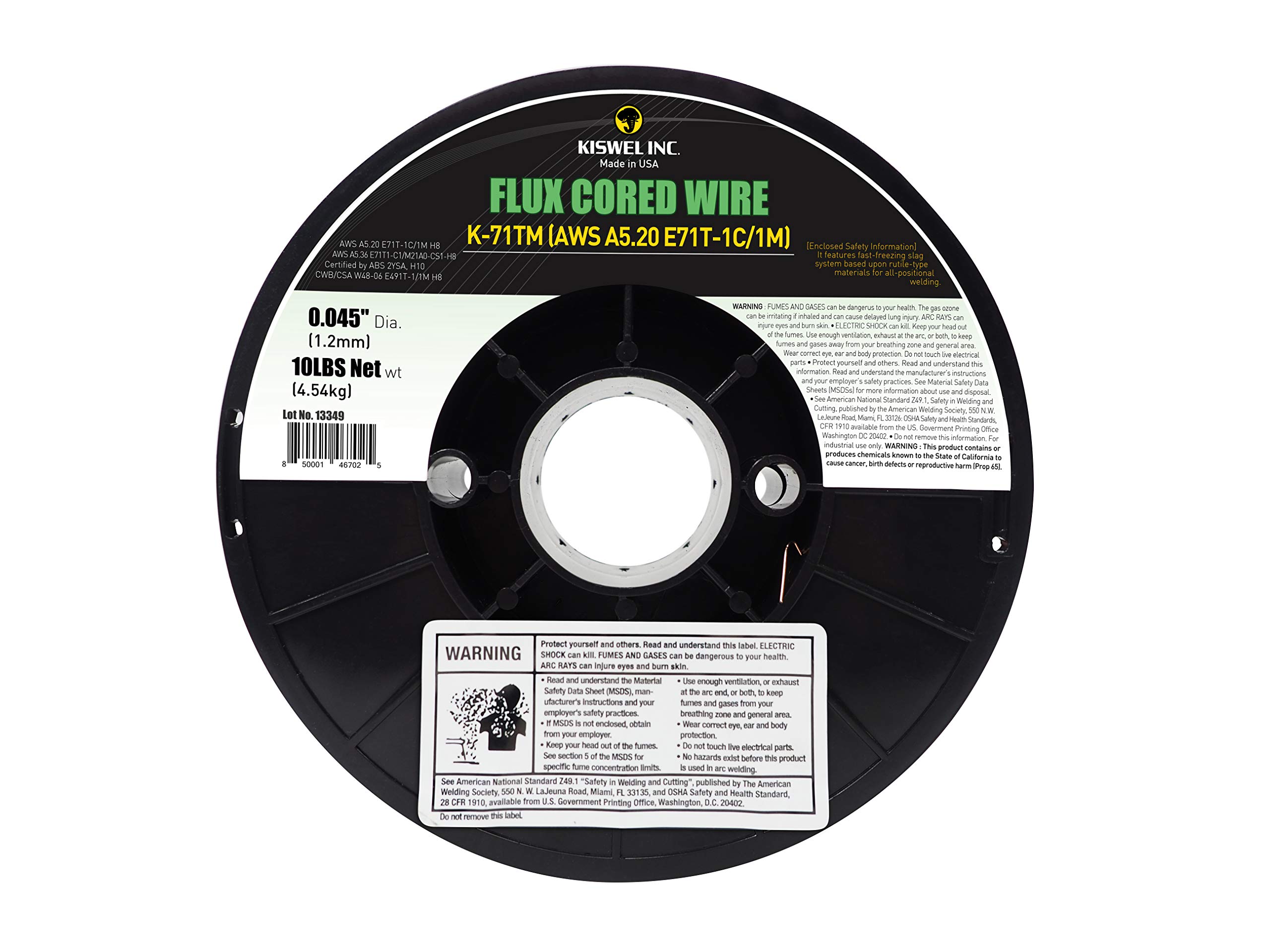 (Made in USA) Kiswel E71T-1C/1M .045 in. Dia 10lb. Flux Cored Welding Wire
