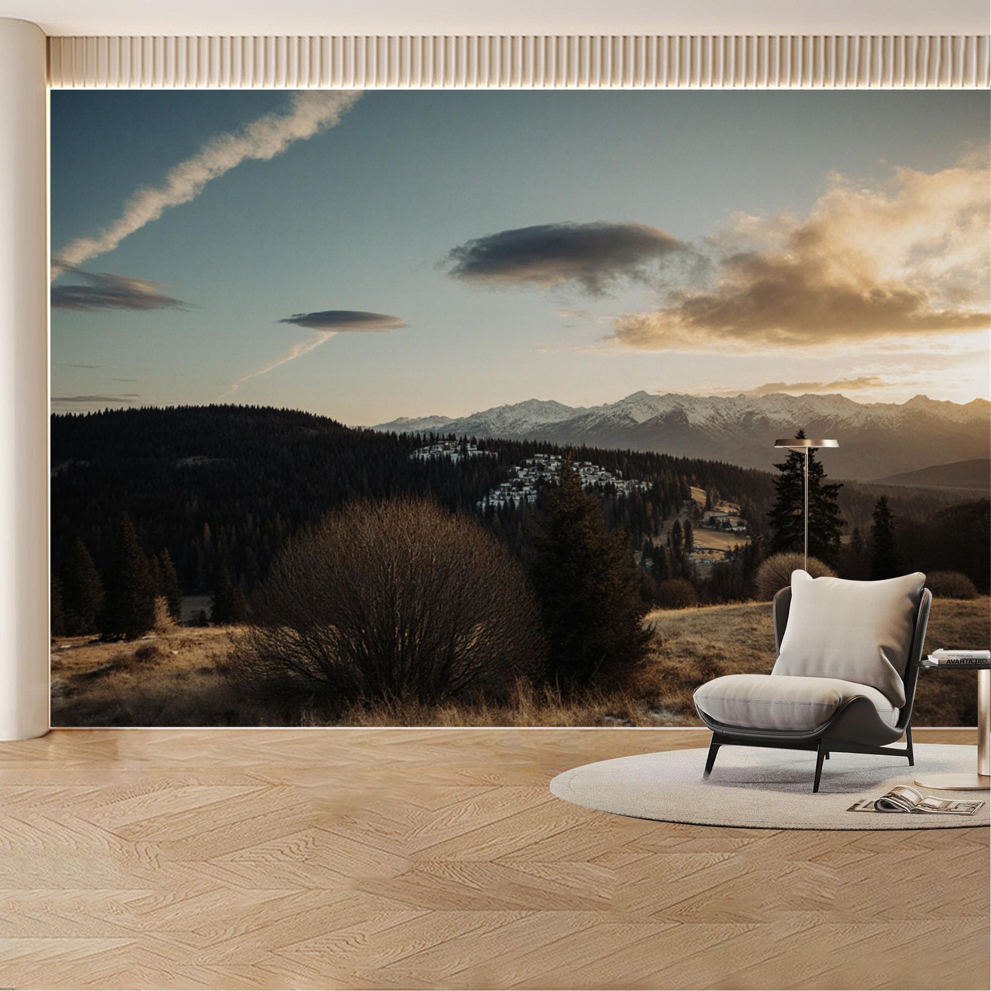Custom Wall Mural Wallpaper Mountain Forest Landscape， Nature， 3D Effect， Wall Decor， Large Wall Art， Sunset， Misty Removable SelfAdhesive Large Photo for Living Room， Bedroom， Office