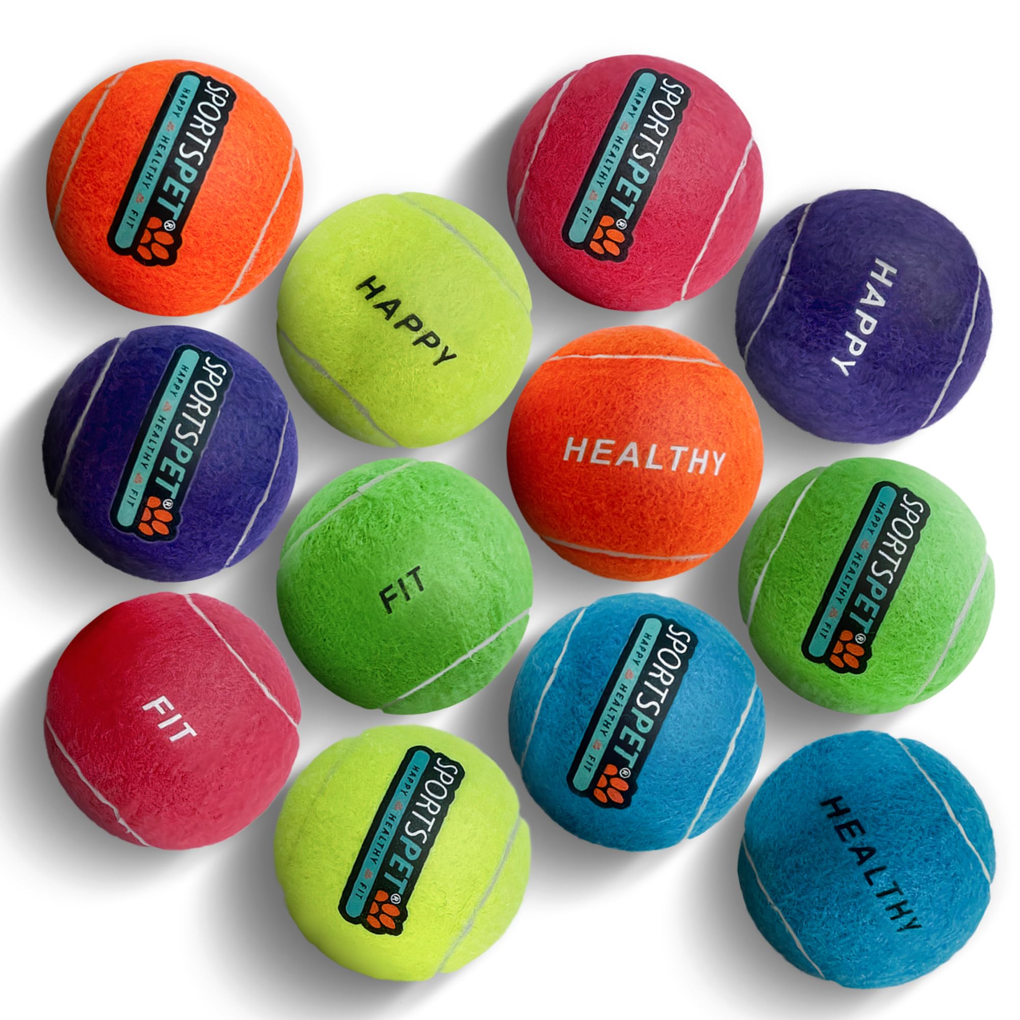 SPORTSPET Tennis Balls for Dogs Made from Natural Rubber, Durable, Non-Abrasive, Pressureless Dog Tennis Balls