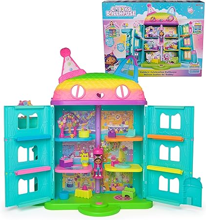 Gabby's Dollhouse, 14 Pc Celebration Dollhouse, 25-Inches Tall, with Toy Figures, Doll House Furniture & 10 Sounds, Kids Toys for Girls & Boys Ages 3+