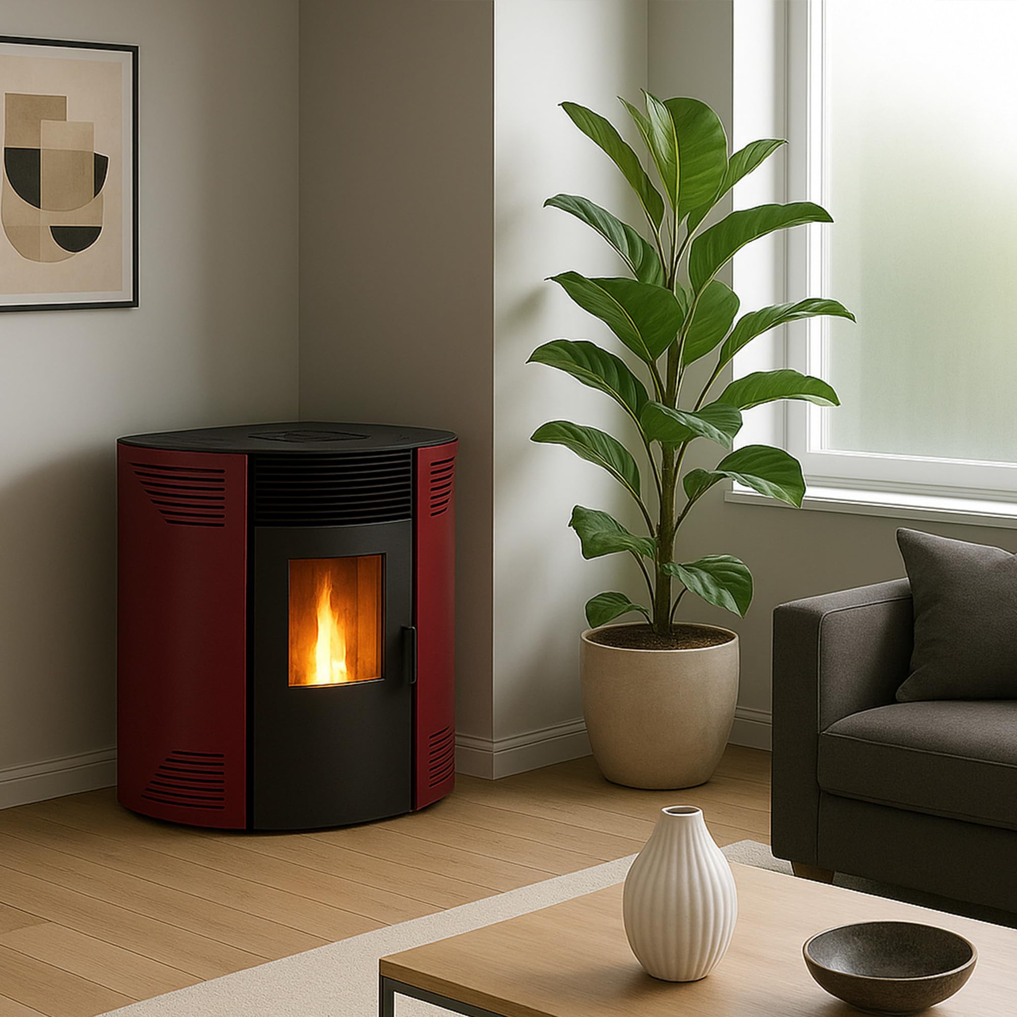 Stufa a pellet angolare Iseos 12,2 kW Bordeaux Sannover
