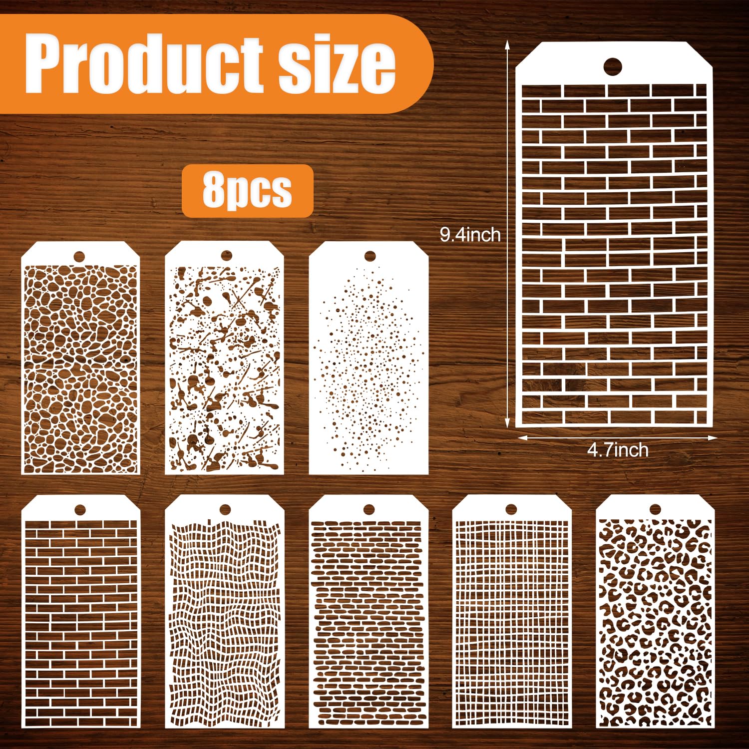 8pcs Painting Stencils for Crafts Reusable Texture Stencils for Painting Mixed Media Stencils Leopard Brick Print Layering Stencils for DIY Crafts Cards Making Furniture Fabric - Image 2