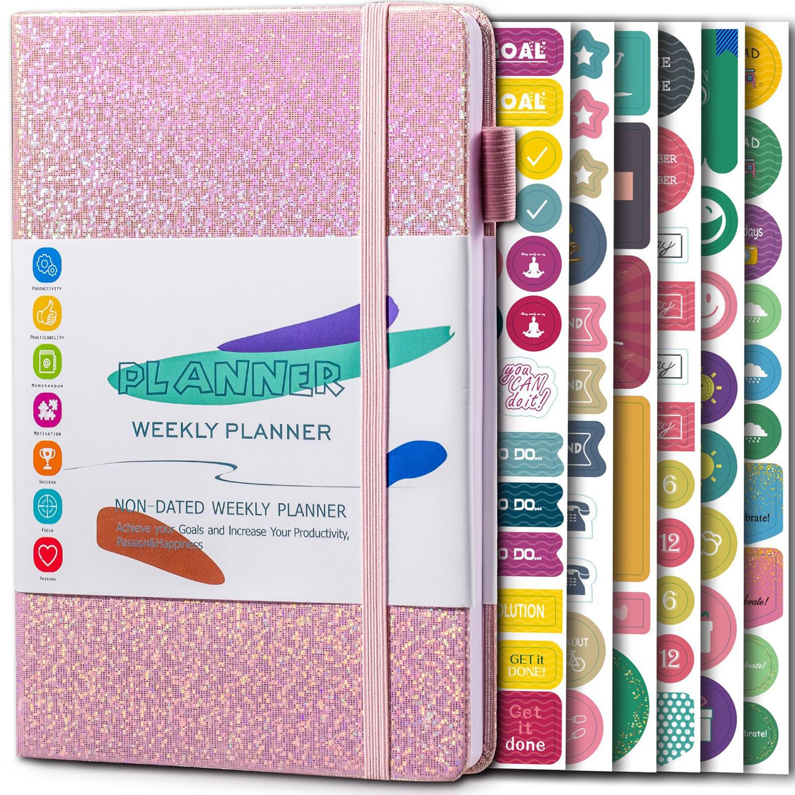KSNOW2024 Planner, Weekly and Monthly Planner Spiral Bound, Life Planner to Hit Your Goals & Live Happier. Organizer Notebook & Productivity Journal. A5 Hardcover + Stickers (Pink)