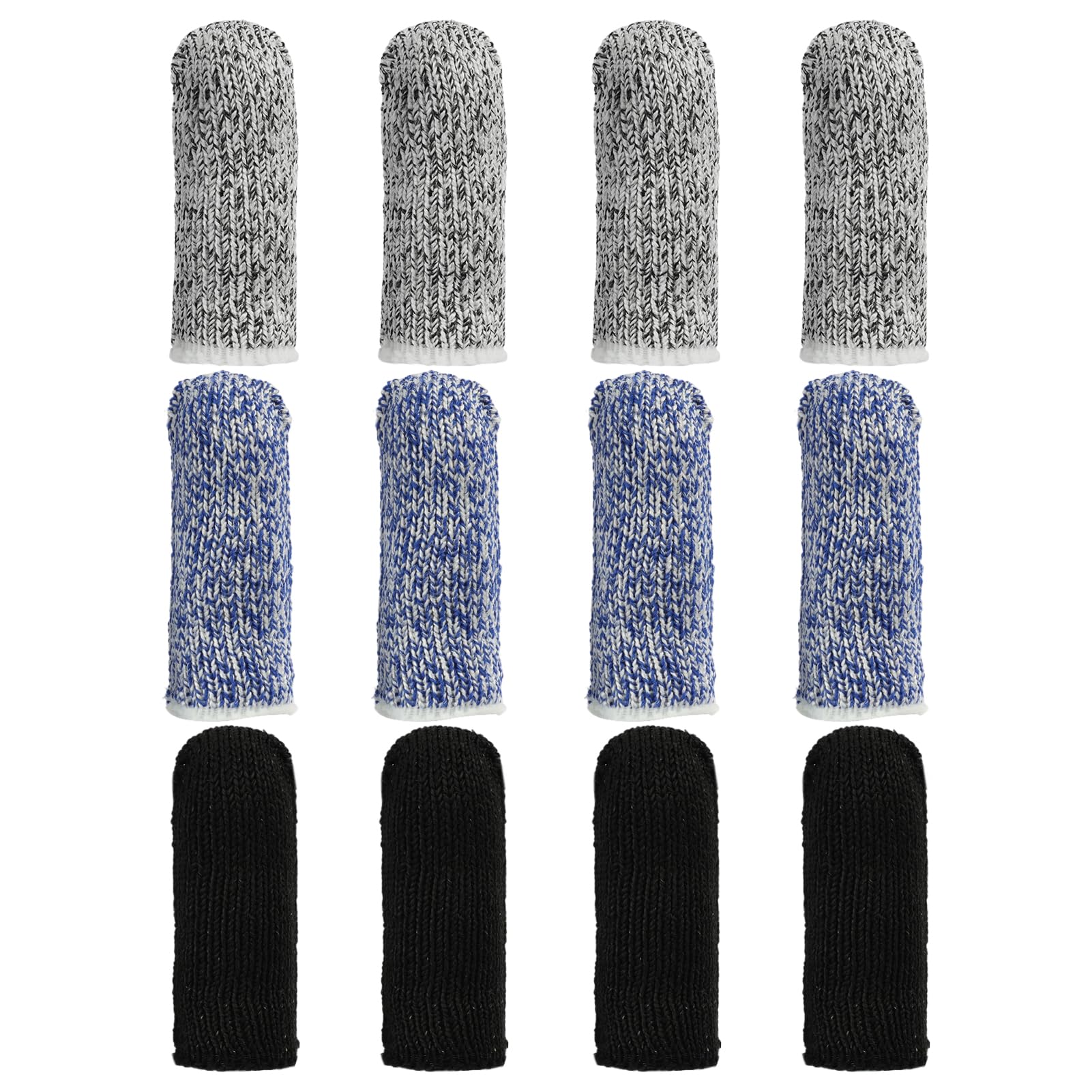 12 Pièces Doigtiers Réutilisables en Silicone, Protecteurs de Doigts Antidérapants et Respirants, Protection Résistante aux Coupures pour Cuisine, Jardinage, Sculpture - Bleu, Noir, Gris