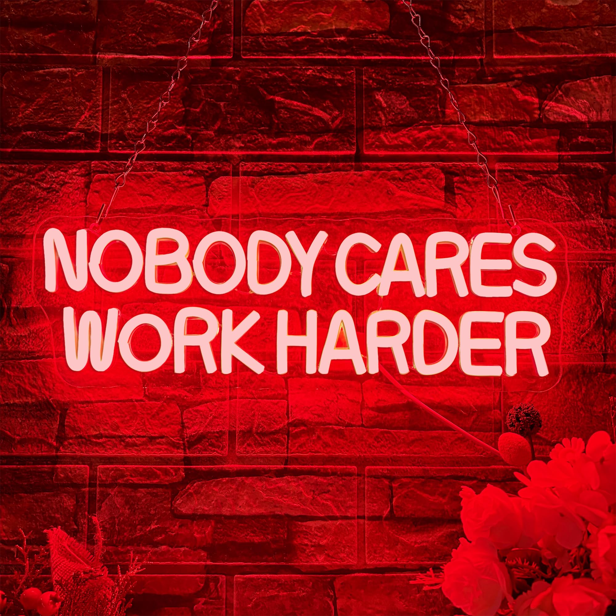 Allball Nobody Cares Work Harder Neon Sign, Motivational Neon Light USB Powered Lnspirational LED Neon Light Wall Art, for Office Study Room Or Gym