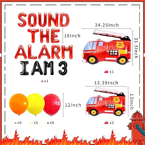 Miniatura 2 de LaVenty Sound The Alarm I am 3 - Globos de cumpleaños para decoración de camión de bomberos de tercer cumpleaños, globos de bomberos, decoración de