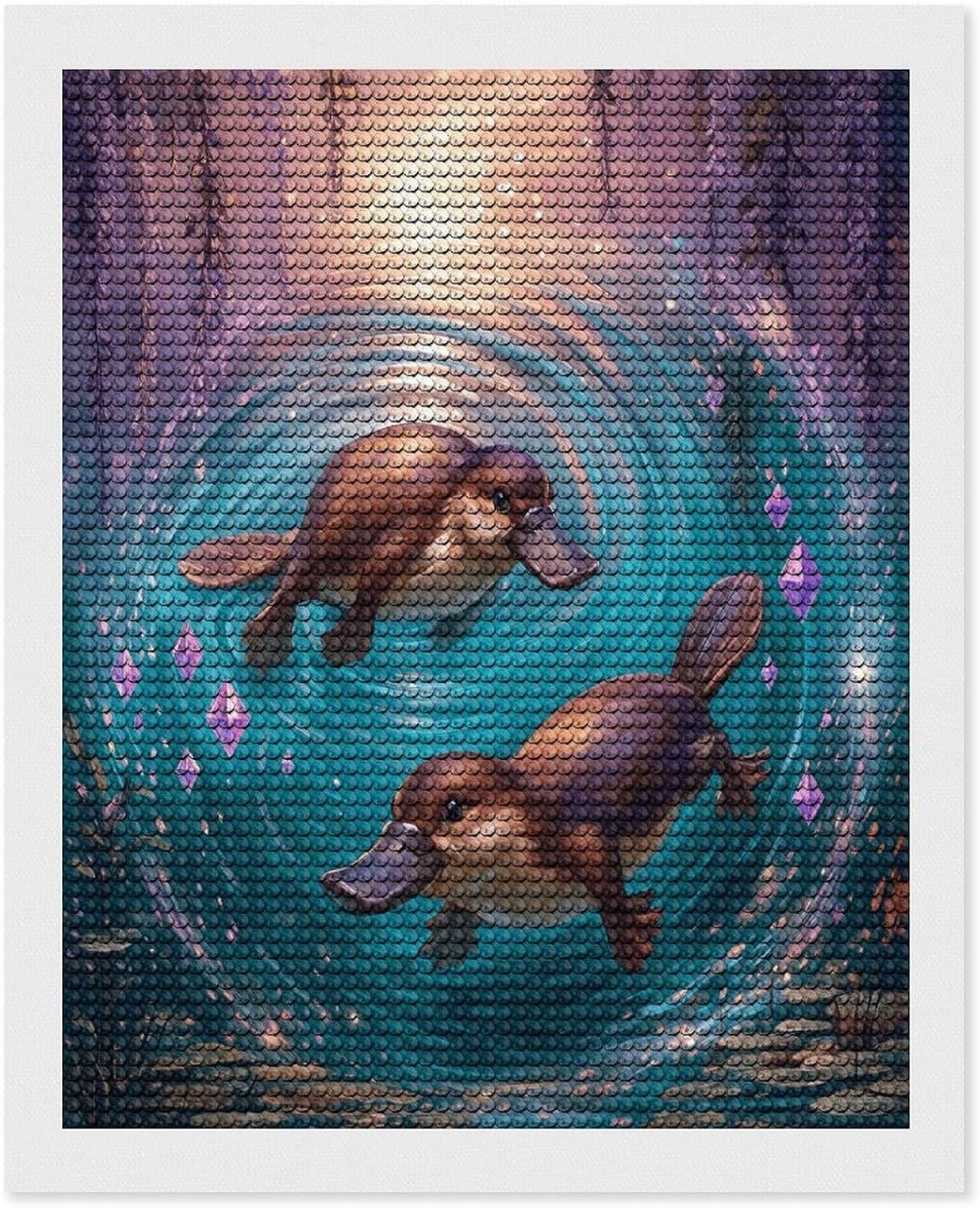 Brkgpw Platypus Whirlpool Diamond Art Painting Art Kits Diamond Art Painting Diamond Art Kits 5D Diamond Art Painting Kits DIY Diamond Art for Home Wall Decor 16"x20"