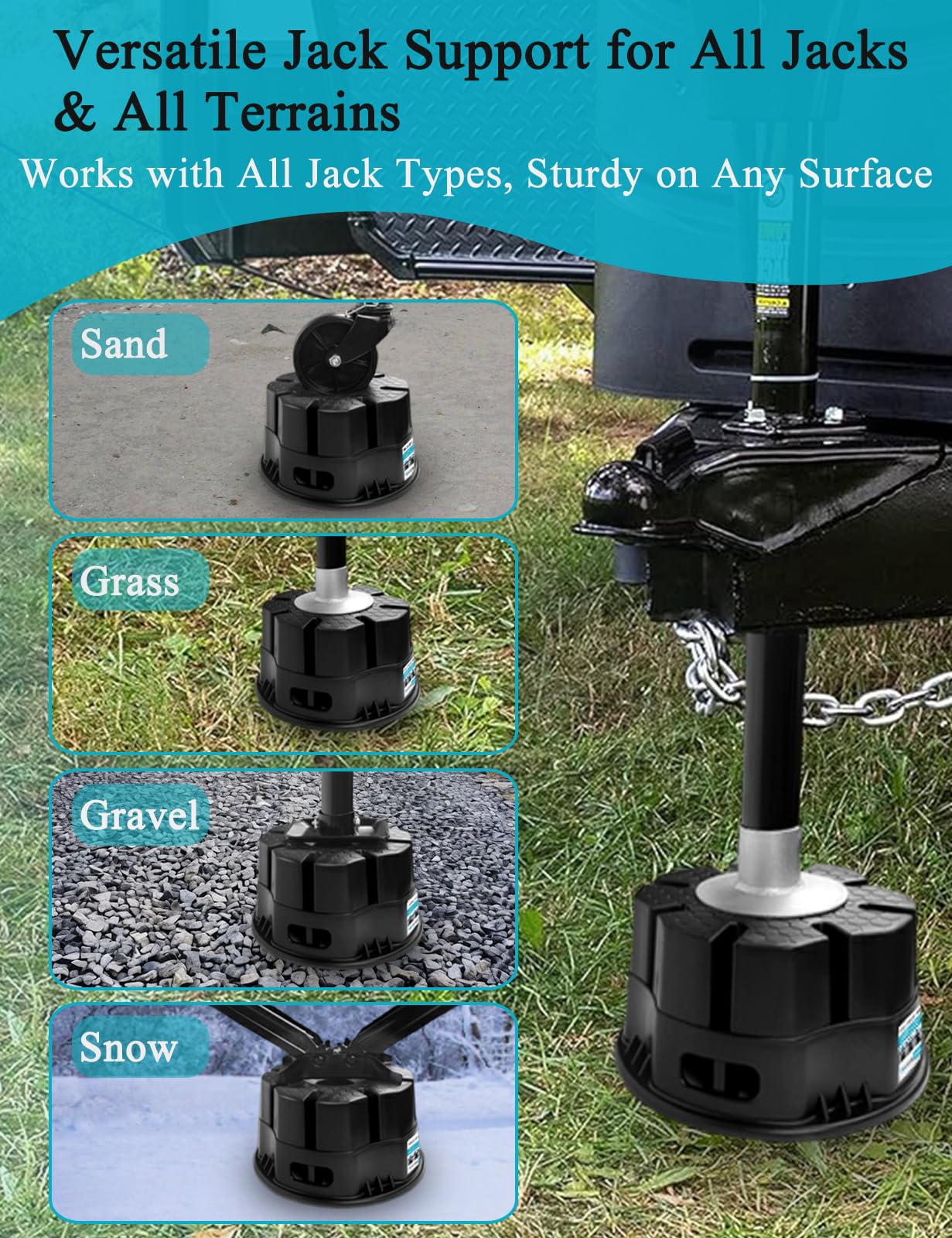 Condition photo showing Good Condition for trailer jack blocks set of 4 - basima rv leveling blocks, heavy-duty universal-fit stackable 6" rv stabilizer blocks for 5th wheel, camper, travel trailer, and tongue jacks with carrying bag, black