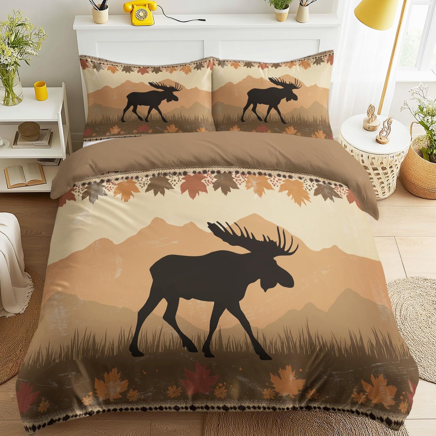 Housse de couette élan et forêt pour une chambre style chalet rustique