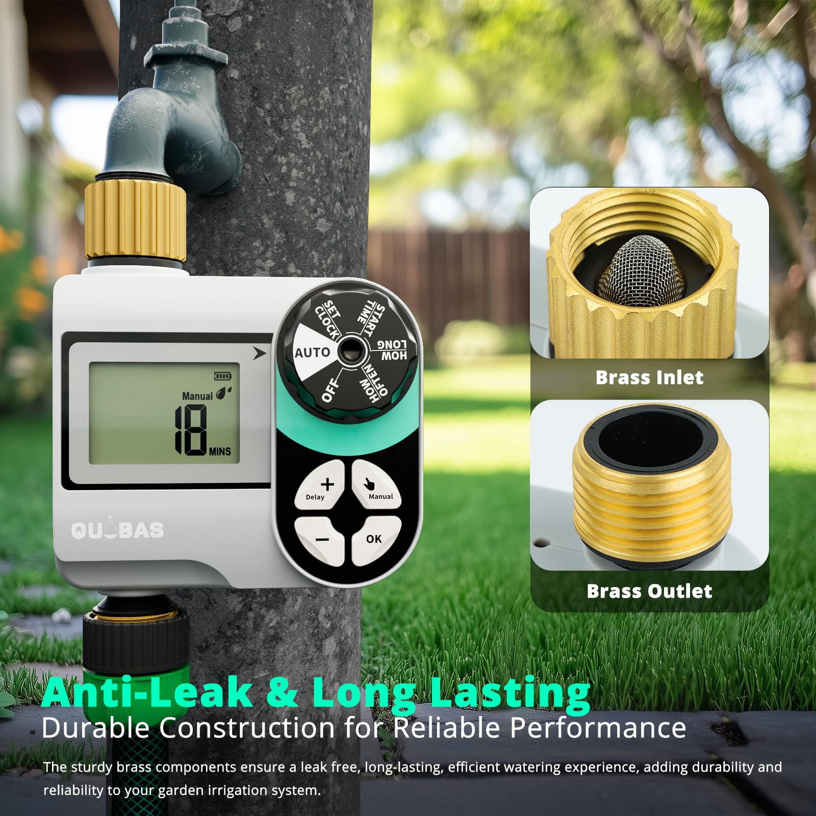 Plug Waterproof QUOBAS 4 Zone Water Timer, Programmable Sprinkler Timer ...