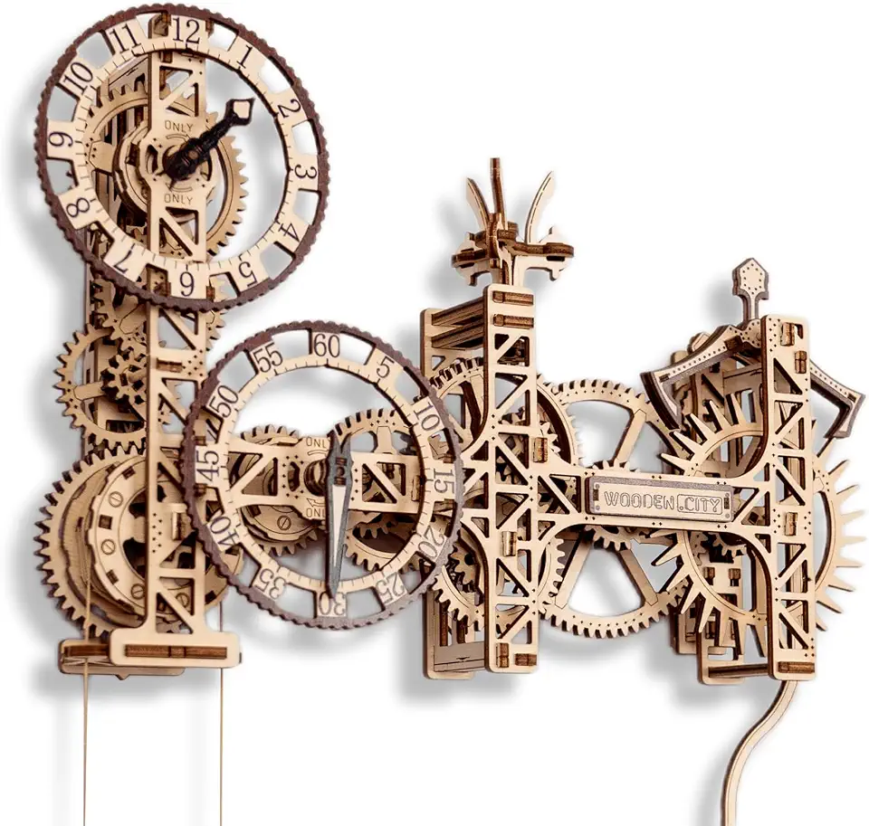 WOODEN.CITY Steampunk Wall Clock Kit – 3D Wooden Puzzle for Adults, Mechanical DIY Clock Model, Working Wall Art (257 Pieces) Made in EU