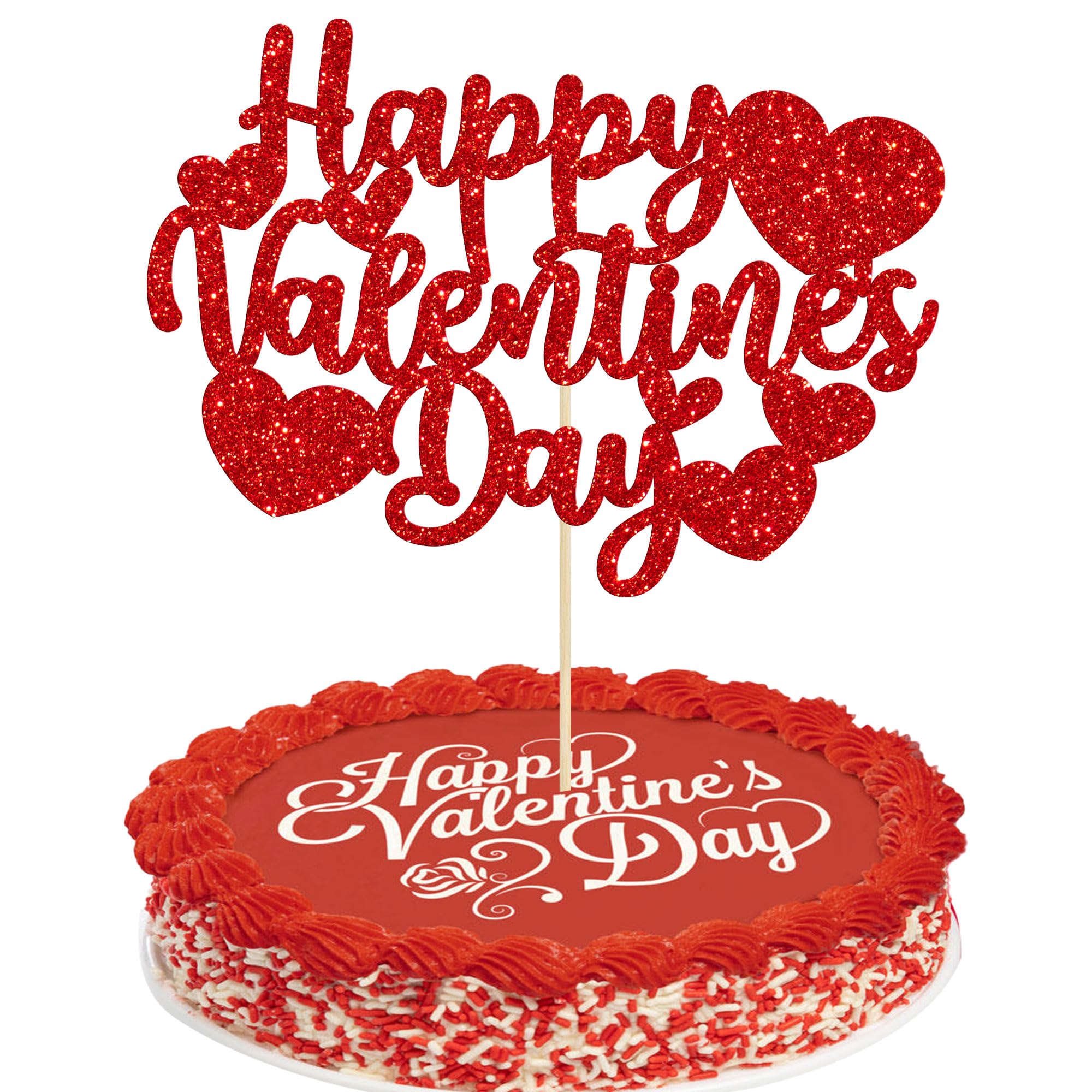Red Glittery Happy Valentine's Day Cake Topper - Heart Decor For Party, Wedding, Anniversary - View #5