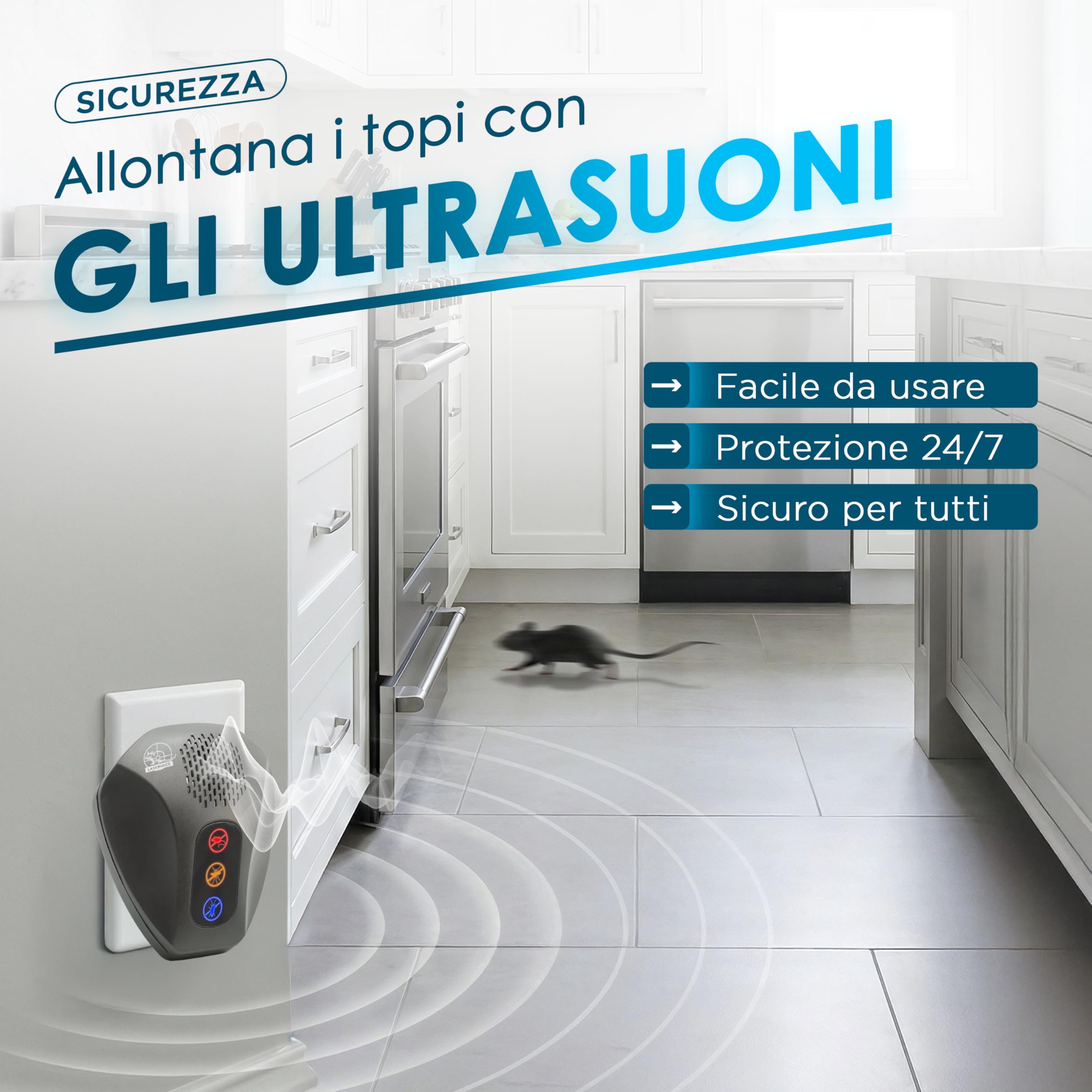 Repellente Ultrasuoni per Topi da Interno Elettrico Plug & Play - Trappola per Topi, Scarafaggi Anti Zanzare