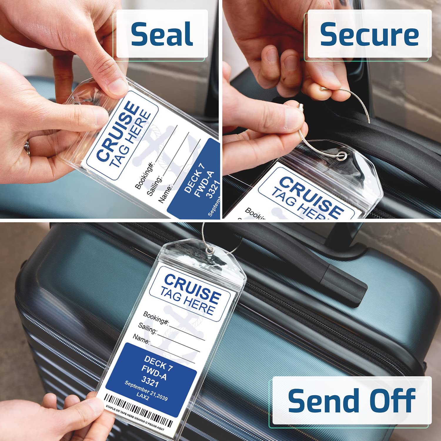 4 étiquettes De Valise Transparentes Pour Croisière – Zip Seal, Boucles Acier, PVC