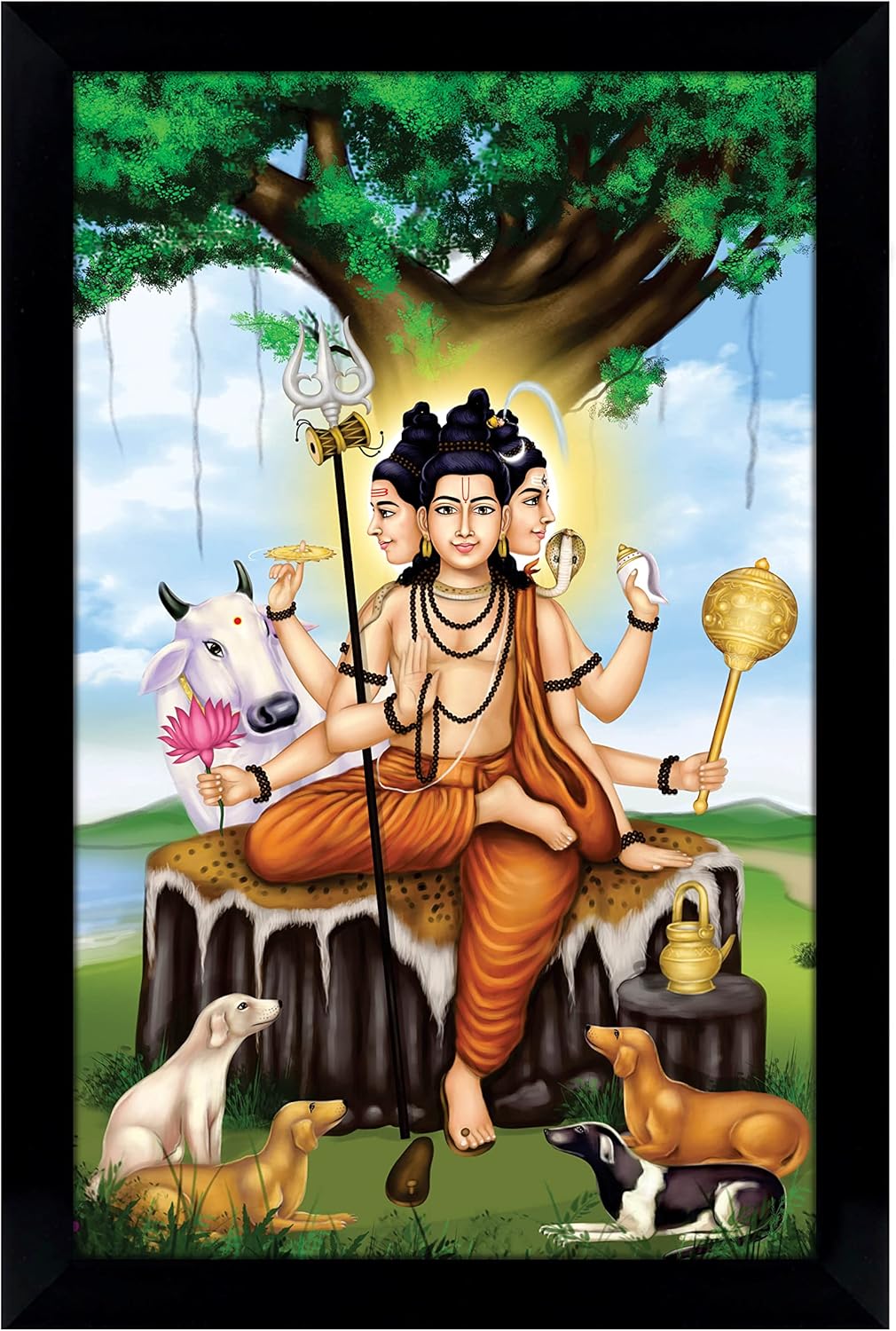 Wall God Photo Frame Sri Guru Dattatreya Home Decor Religious Poster With Frame God Photo Frame For Gift Purpose