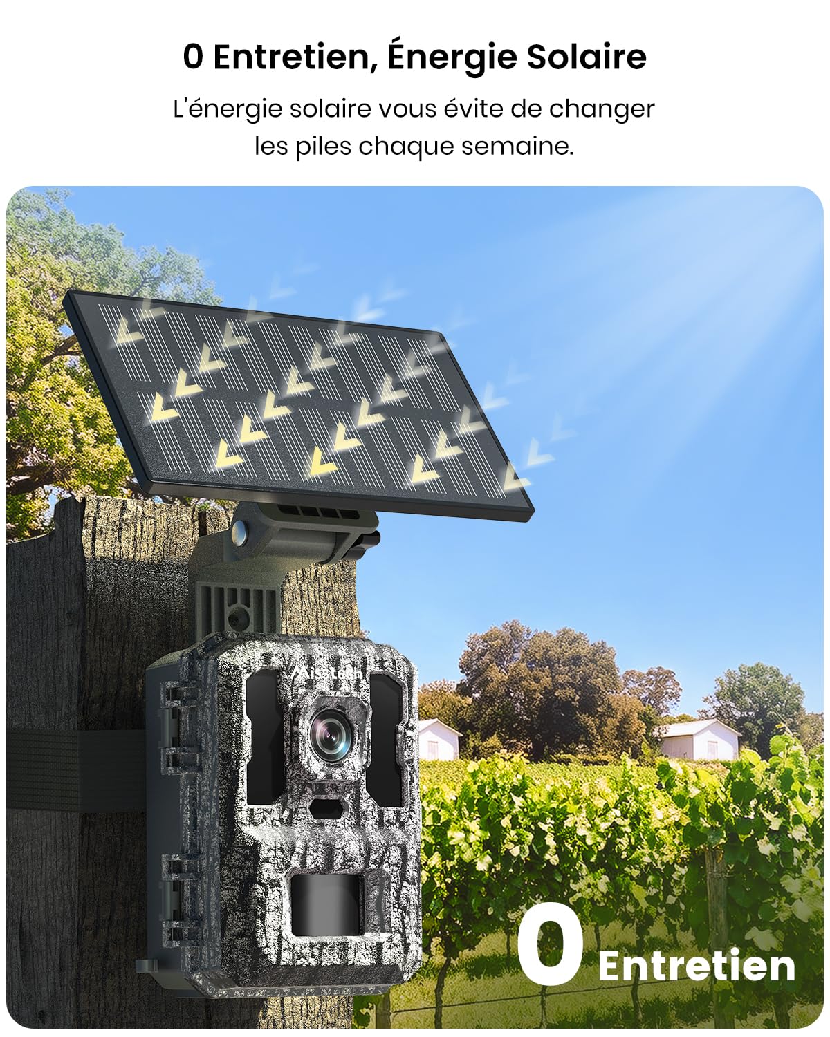 Misstech Caméra de Chasse Solaire 4K 64MP, Vision Nocturne, sans Abonnement